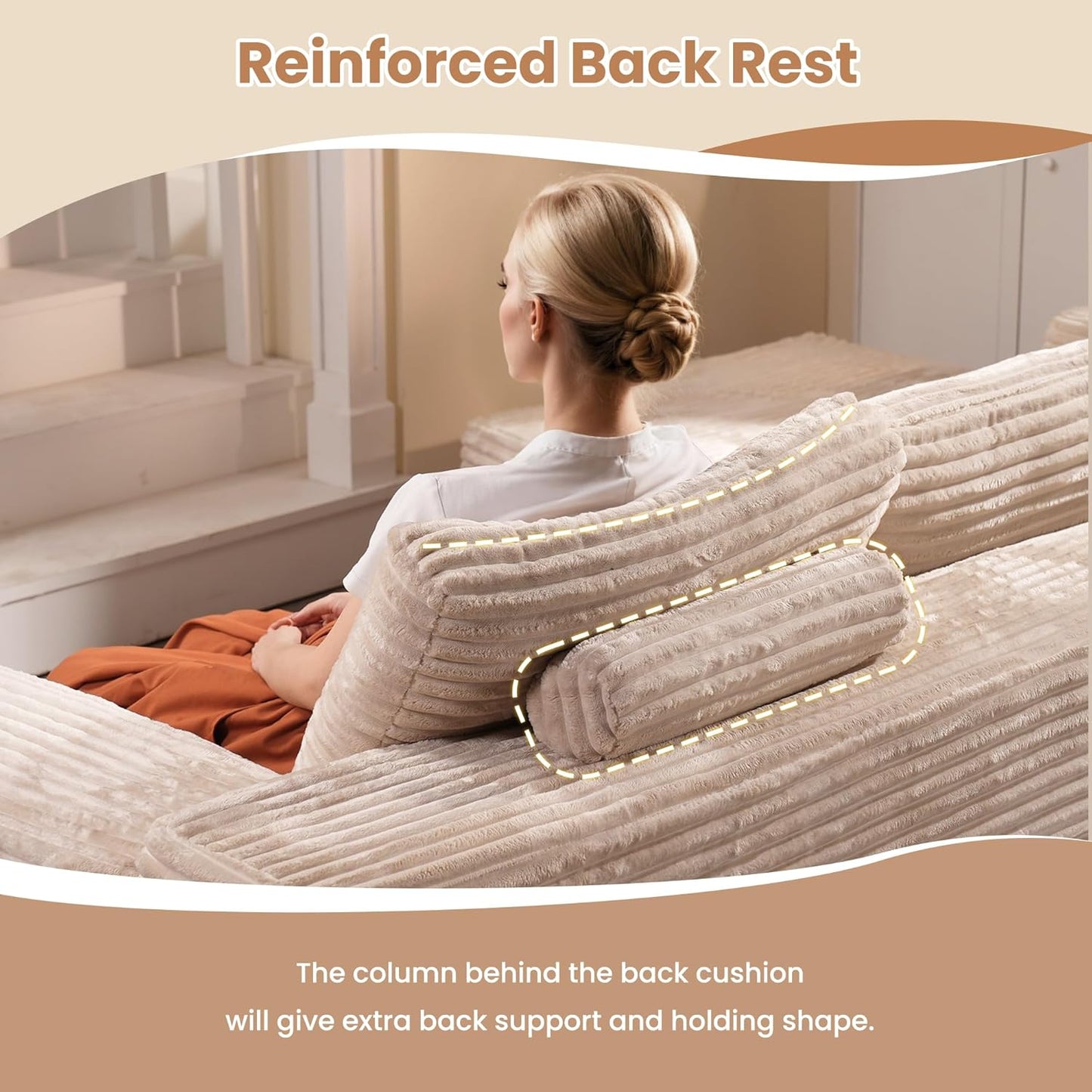 HOOOWOOO Cloud Sectional Couches for Living Room,Modular Sectional Sofa No Assembly,136X70 Inch Plush Corduroy Large U Shaped Floor Couch Set with Deep Seat(Beige)