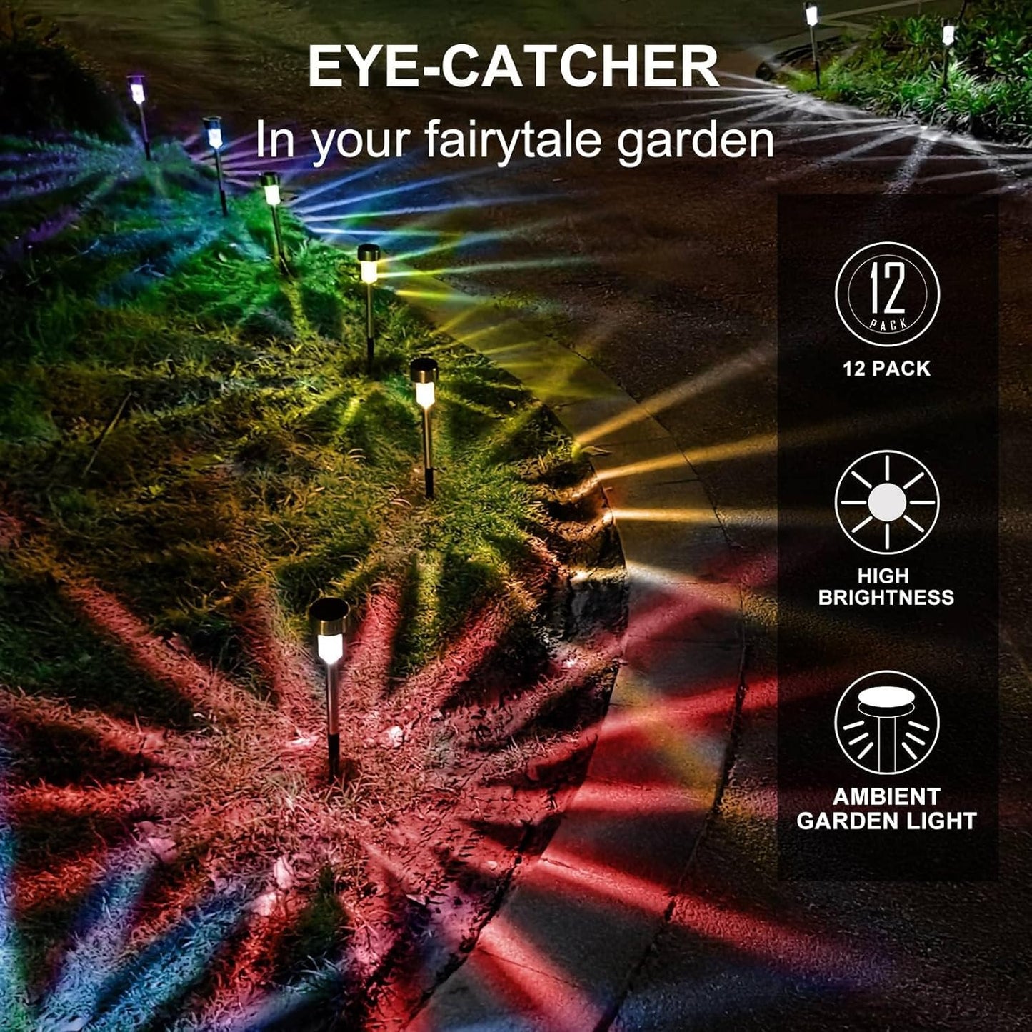 Solar Lights Outdoor Waterproof, Stainless Steel LED Landscape Lighting, Solar Garden Lights Solar Powered, Outdoor Solar Lights for Yard, Pathway, Walkway, Patio , Lawn - 16 Pack ( Multicolor )