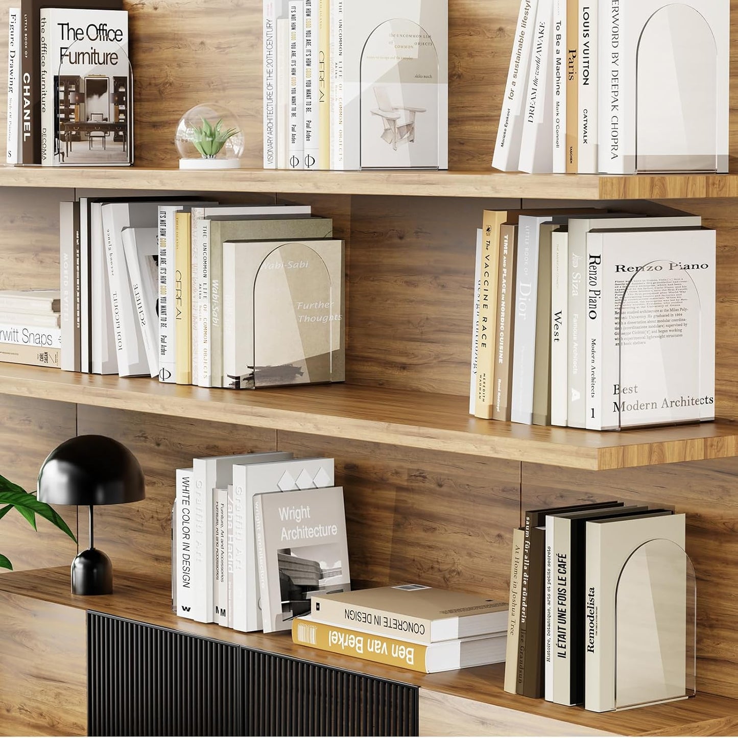 Lulonpon 6 Pieces Book Ends, Bookends, Books End for Shelves, Books End for Heavy Books, Clear Bookends, Acrylic Book Ends for School, Library,Desktop Organizer and Book Shelves