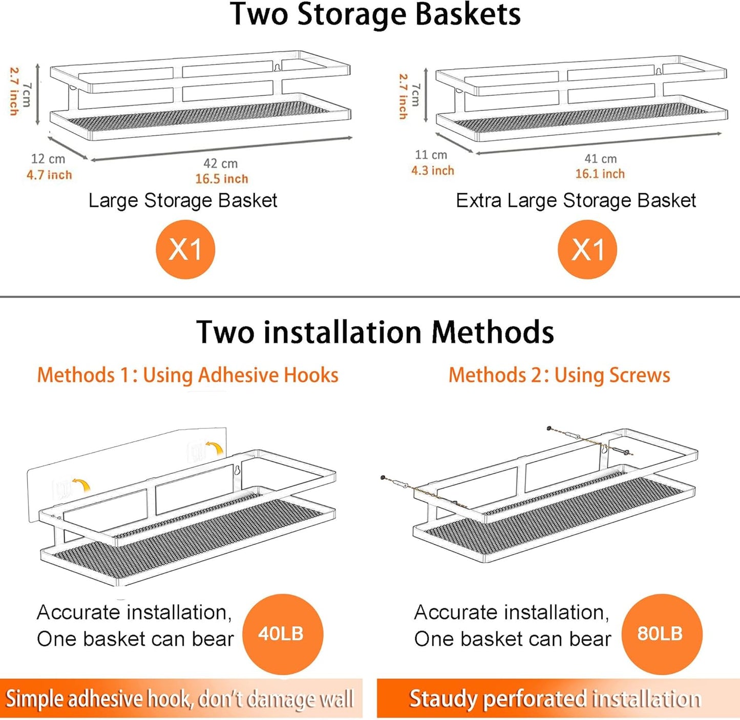 PUSDON Metal Wall Hanging Basket 2 Packs DIY Suitable for Multiple Scenes - Large Black Guardrail Suit