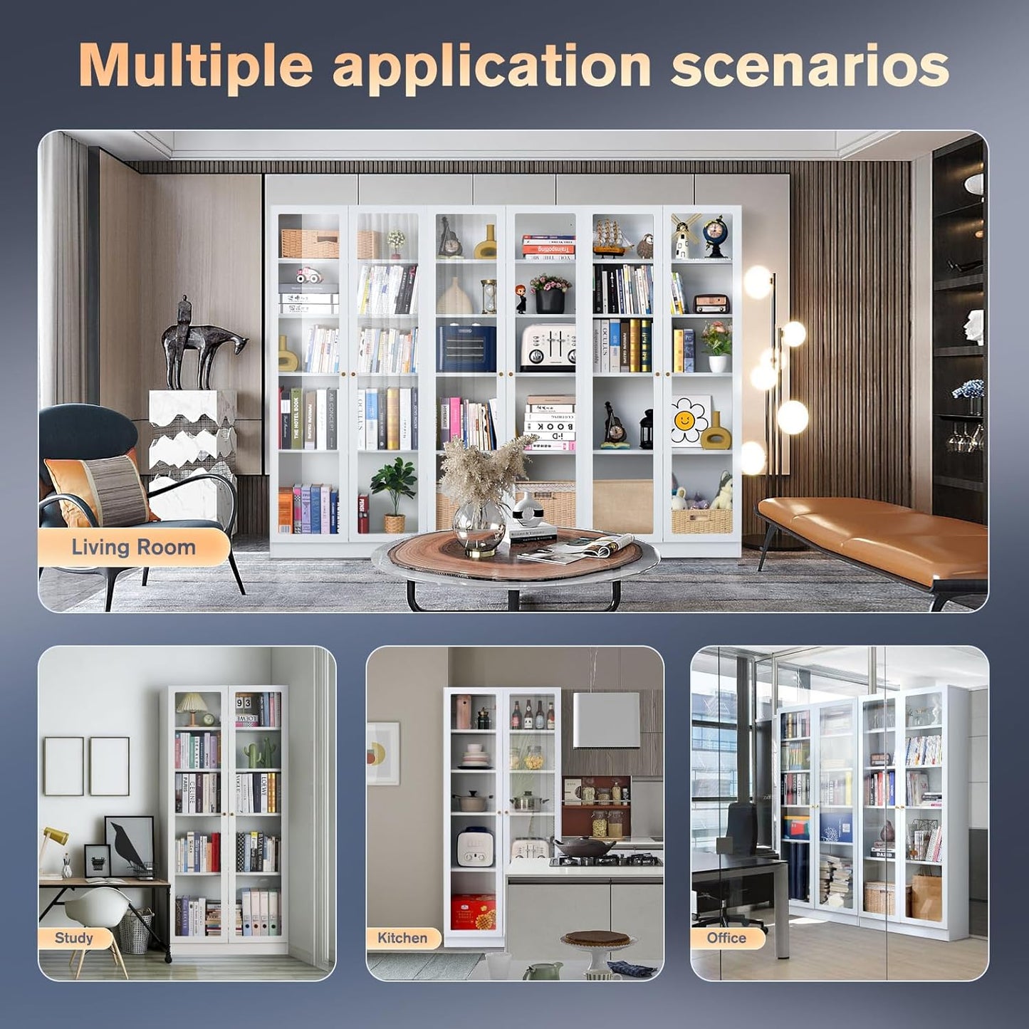 32" Wide Metal Storage Cabinet with Acrylic Doors and 4 Adjustable Shelves, 71" Tall Bookshelf, 5-Tier Freestanding Kitchen Pantry Cabinet with Anti-Tipping for Small Spaces/Kitchen/Living Room