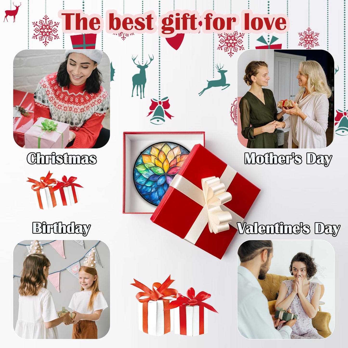 Stained Glass Window Hanging, Colorful Flower Petals Sun Catchers Diamond Glass Panel Hangings Suncatcher Decor for Birthday for Women, Men, Wife, Aunt, and Mom 11.8x11.8 in