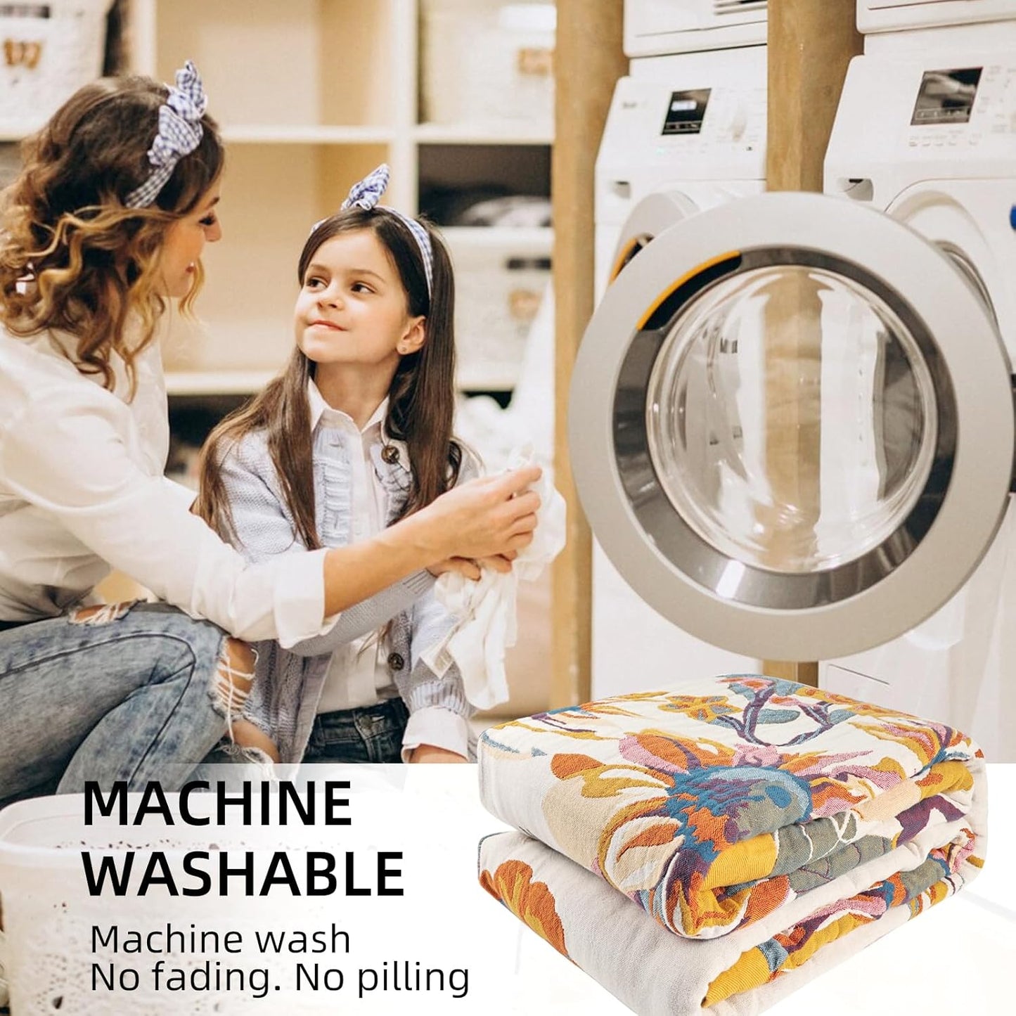 Boho Throw Blanket for Bed - 100% Pure Cotton Ultra Soft Rustic Quilt - Farmhouse Decor Bed Blankets, All Season Rustic Throw for Sofa Couch Chair(80''x 90'', Floral)