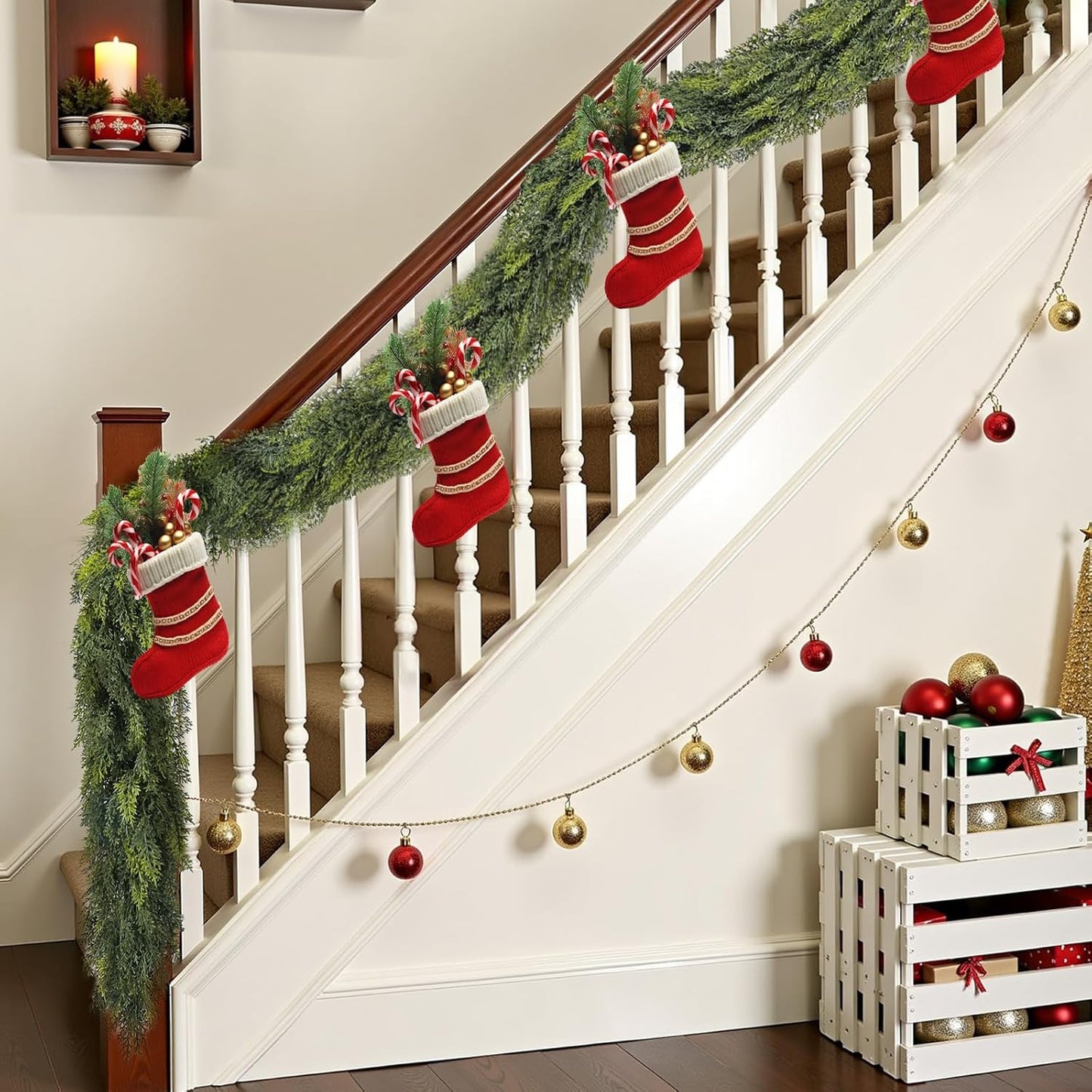 9 ft Christmas Garland, Cedar Garland, Real Touch Cypress Garlands, Green Artificial Greenery Garland for Mantel Indoor Outdoor Christmas Decorations