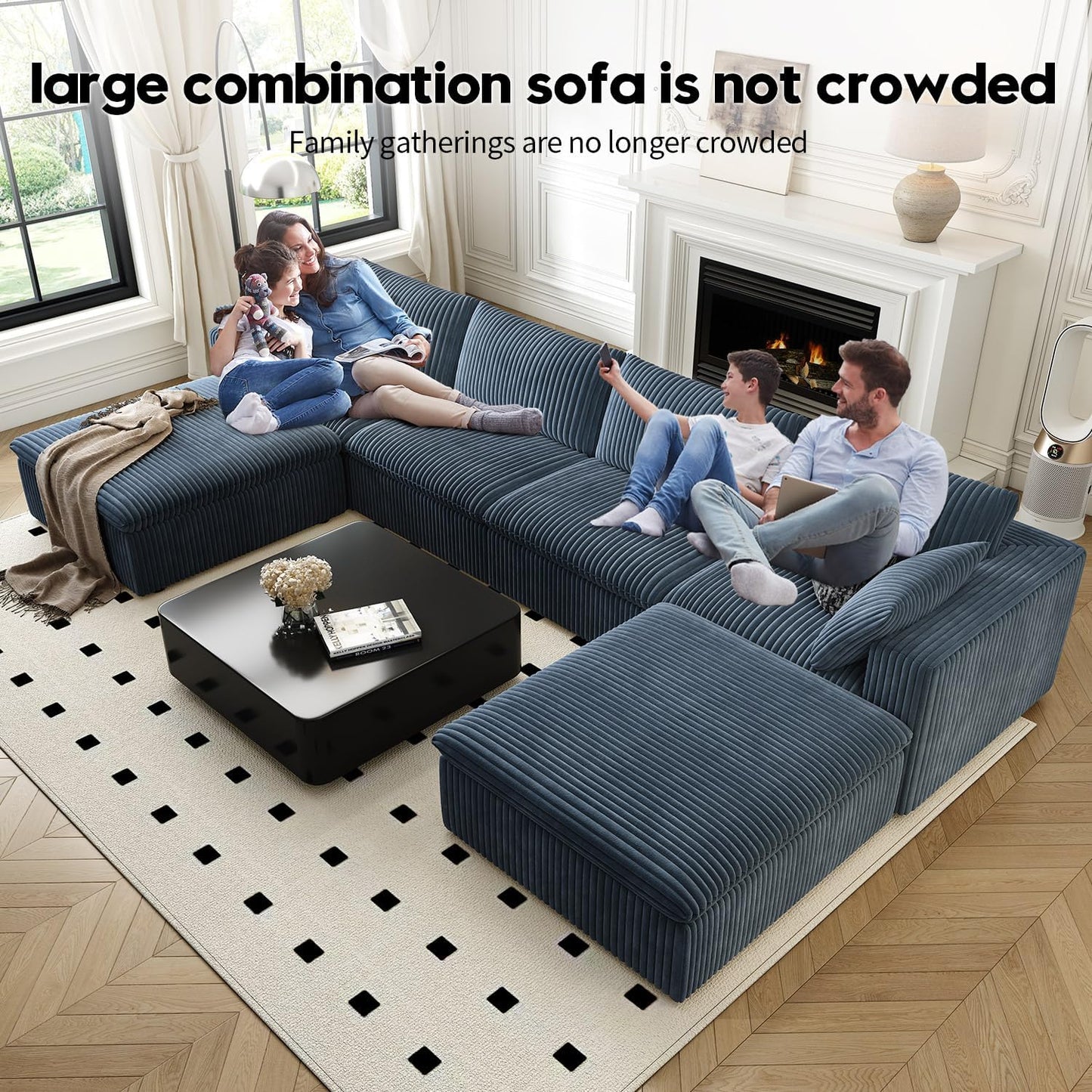 157.5" Cloud Couch Oversized Modular Sectional Sofa for Living Room,Modern Sofa with Deep Seat,U-Shape Boneless Couch with 2 Ottoman,Comfy Upholstered Couches for Apartment, Studio, Office,Blue