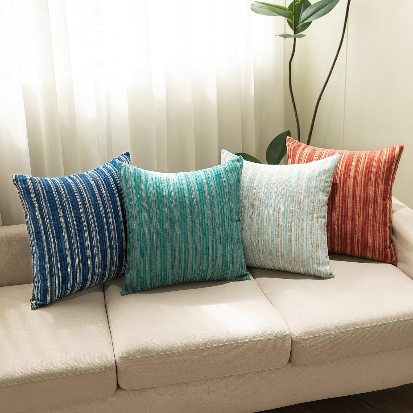 Yeiotsy Pack of 2, Modern Striped Throw Pillow Covers Bohemia Cushion Covers Home Decoration (Navy Blue, 18 X 18 Inches)