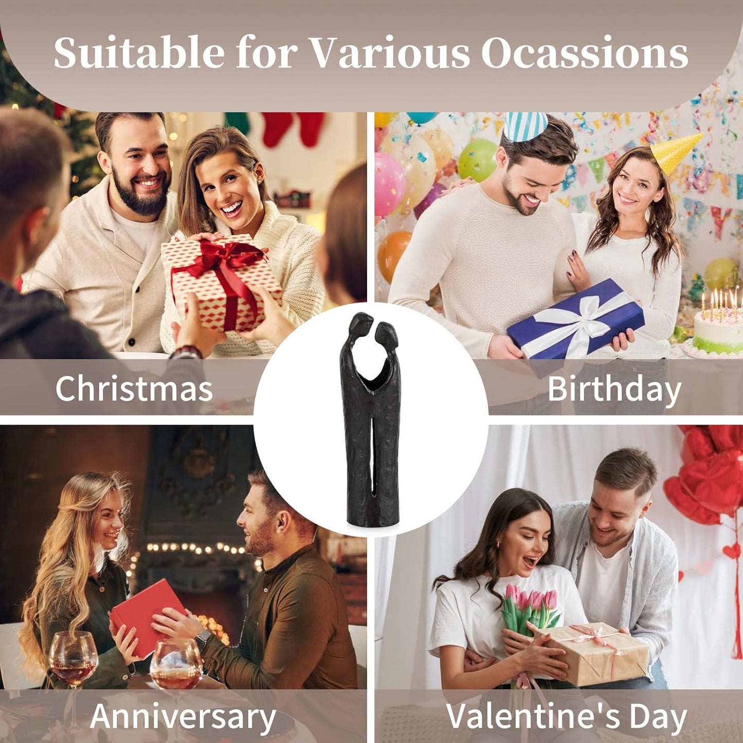 Sziqiqi 6th Anniversary Wedding Gift: Iron Gifts for 6th Anniversary for Couple - Romantic Couple Statue Metal Love Sculpture Black Abstract Figurines for Home Decor Women Her Wife Girlfriend Him Men