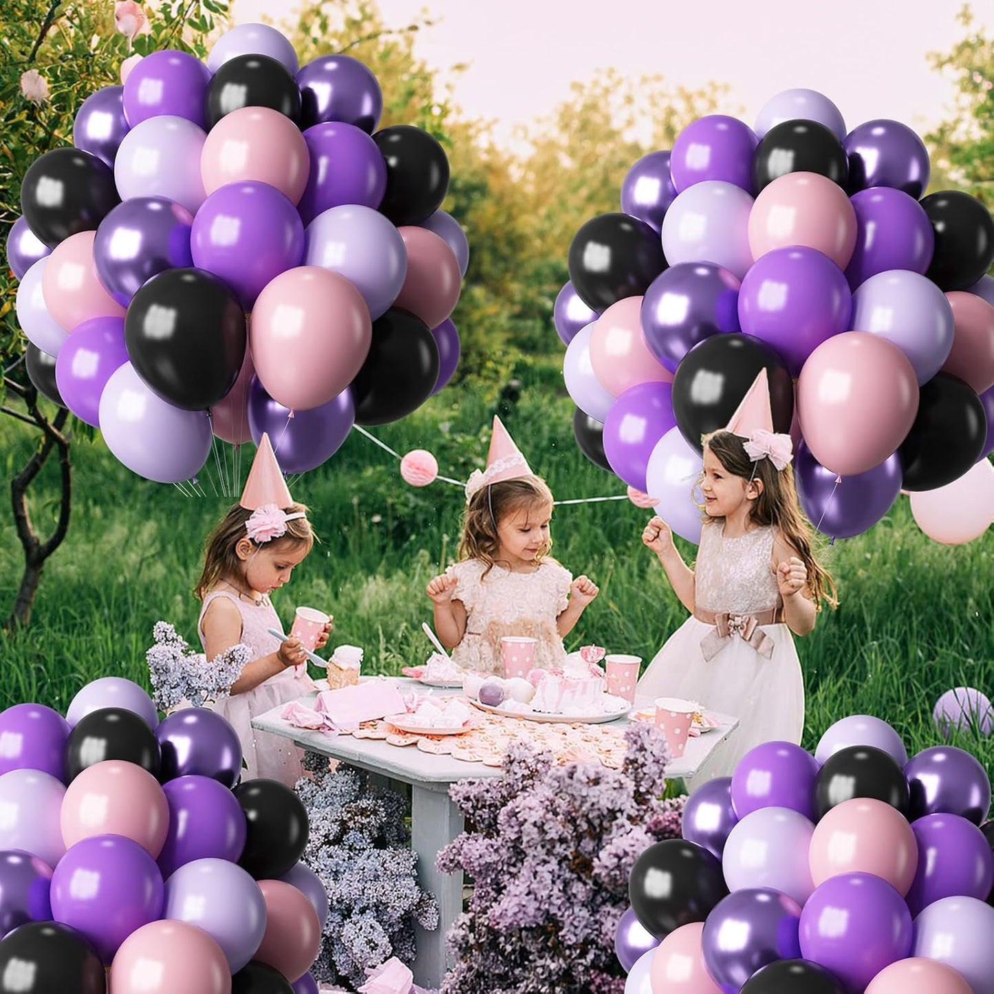 Purple Pink Black Balloons 12 Inch Pastel Pink Purple Black Latex Helium Balloon Purple Metallic Party Balloons for Girls Cartoon Anime Birthday Baby Shower Halloween Party Decorations