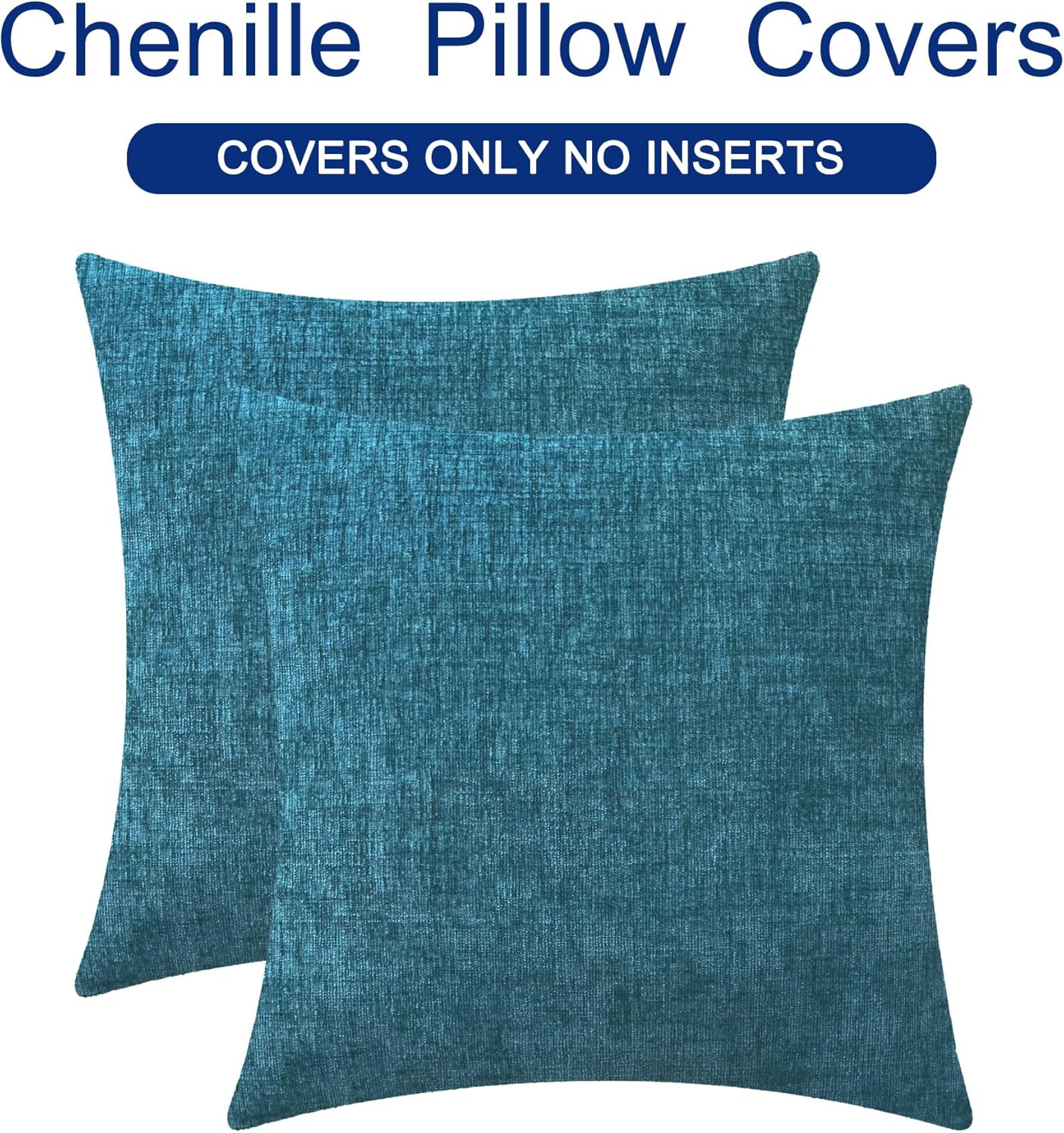 CaliTime Throw Pillow Covers Decorative 16 X 16 Inches Pack of 2 Cozy Chenille Cushion Cases for Couch Sofa Bed Living Room Home Ocean Blue