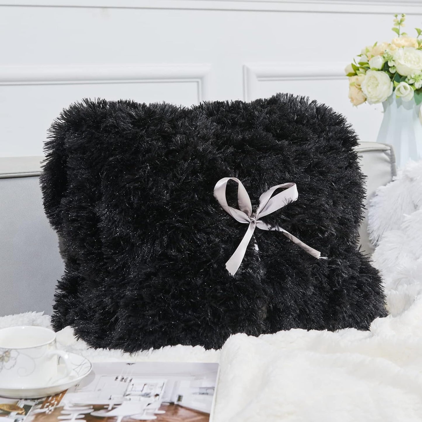 GONAAP Fuzzy Faux Fur Throw Blanket Black Super Soft Cozy Plush Fuzzy Shaggy Blanket for Couch Sofa Bed (Black, Throw(50"x60"))