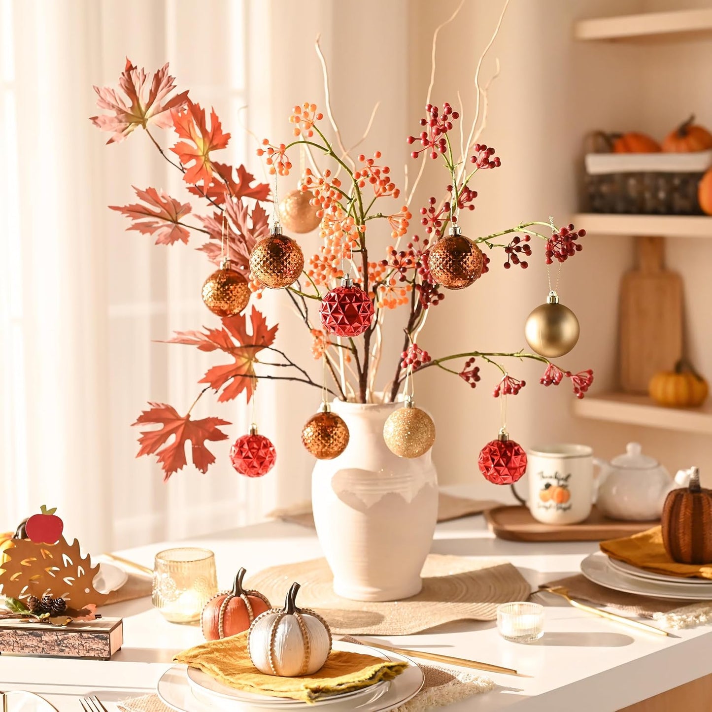 Valery Madelyn Christmas Tree Decorations Ornament Set for Fall Halloween, 50ct 2 Inches Red and Brown Shatterproof Christmas Ball Ornaments Hanging Xmas Holiday Party Decor