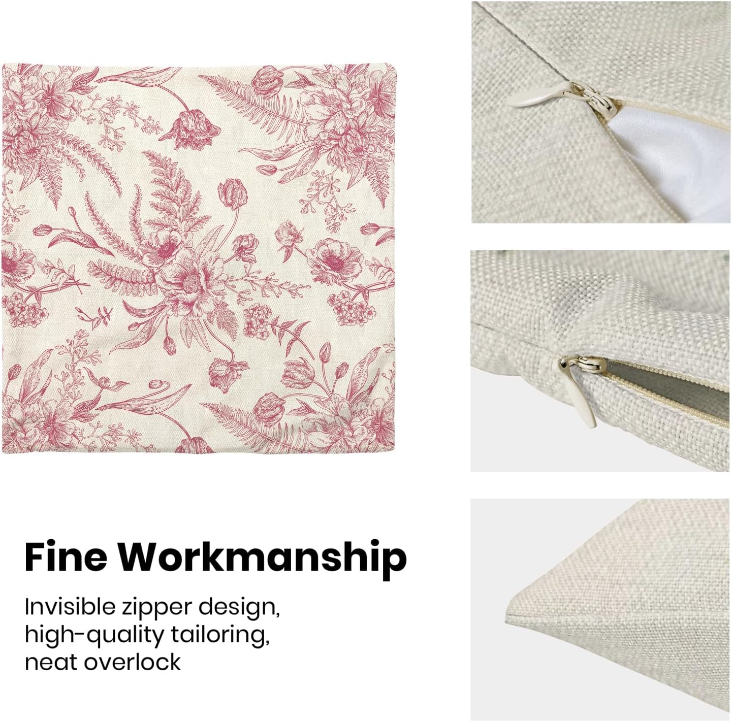 CXMEIFLY Hot Pink Spring Pillow Covers 16 x 16 Inch Set of 2 for Chinoiserie Flowers Decor Throw Pillows Floral Leaves Seasonal Plant Outdoor Decorative Cushion Cases for Couch Bed Decorations