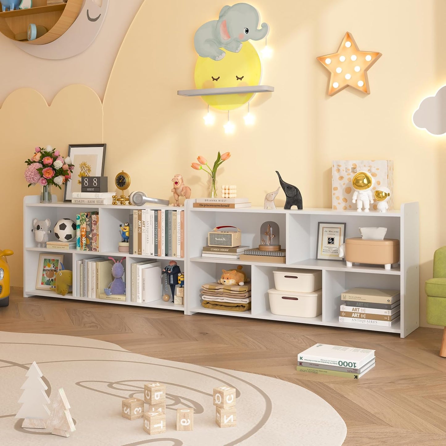 Book Shelf, 5 Cubes Storage Organizer, Open Bookshelf Wooden Bookcase, Freestanding White Bookshelf Cube Shelf for Bedroom, Living Room