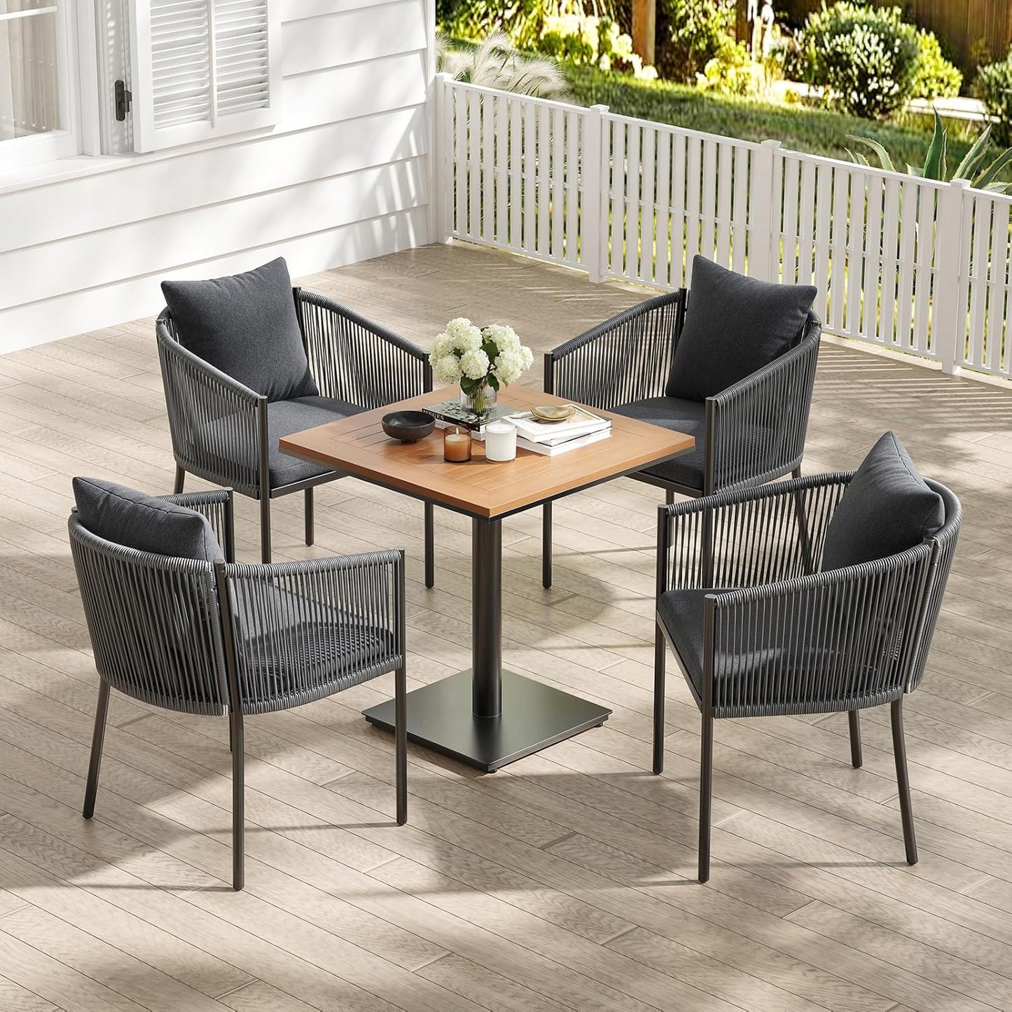 Soohow 6 Pieces Outdoor Chairs, Patio Dining Chairs, Rattan Wicker Chair Set with Cushions for Garden, Deck, Backyard(Grey)