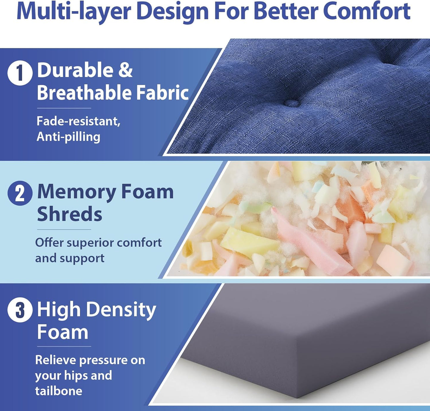 Chair Cushions for Dining Chairs, Dining Chair Cushions, Tufted Indoor Chair Pads with Ties & Non Slip Backing, Seat Cushions for Kitchen Chairs 16.5” x 16.5” x 3.5”, Set of 6, Navy Blue