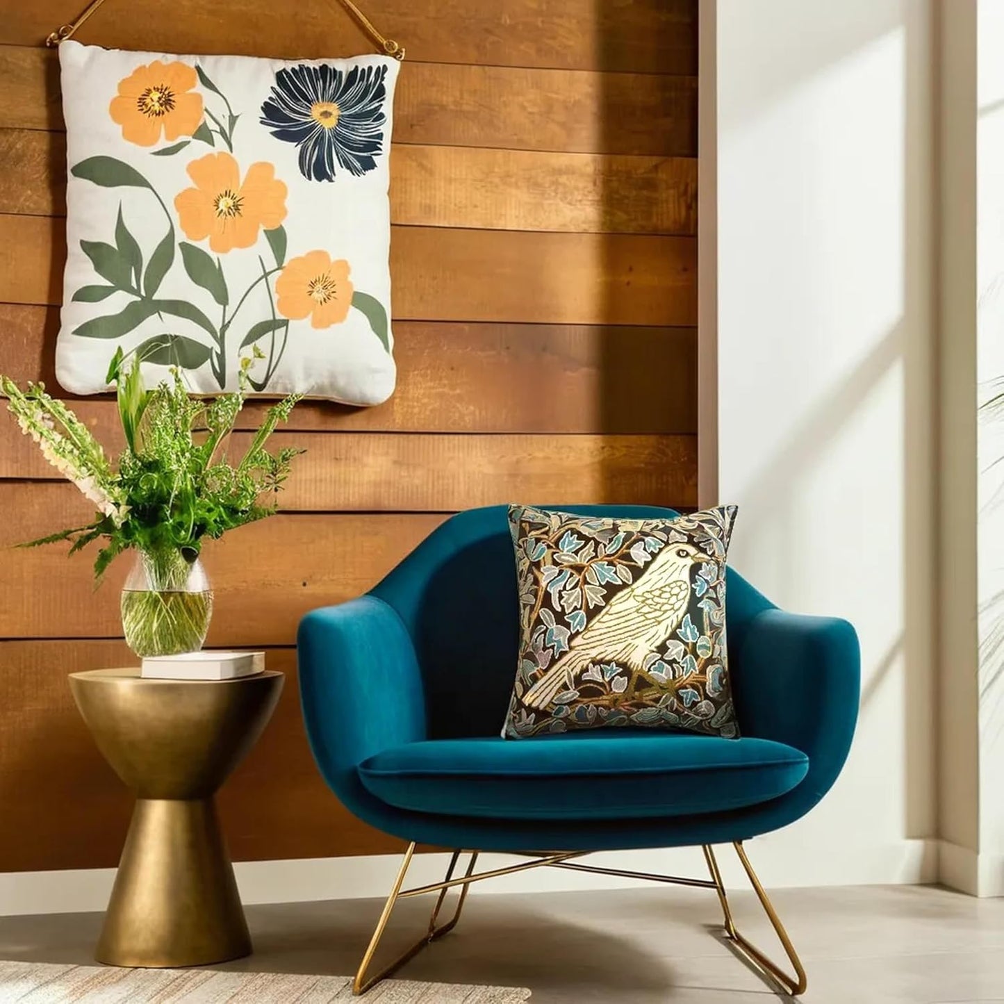 Cream Floral French Style Modern Floral Throw Pillow Cover - Hand Embroidered - 18x18 - White, Multicolor - Living Room, Bedroom, Outdoors, Accent, Home Staging