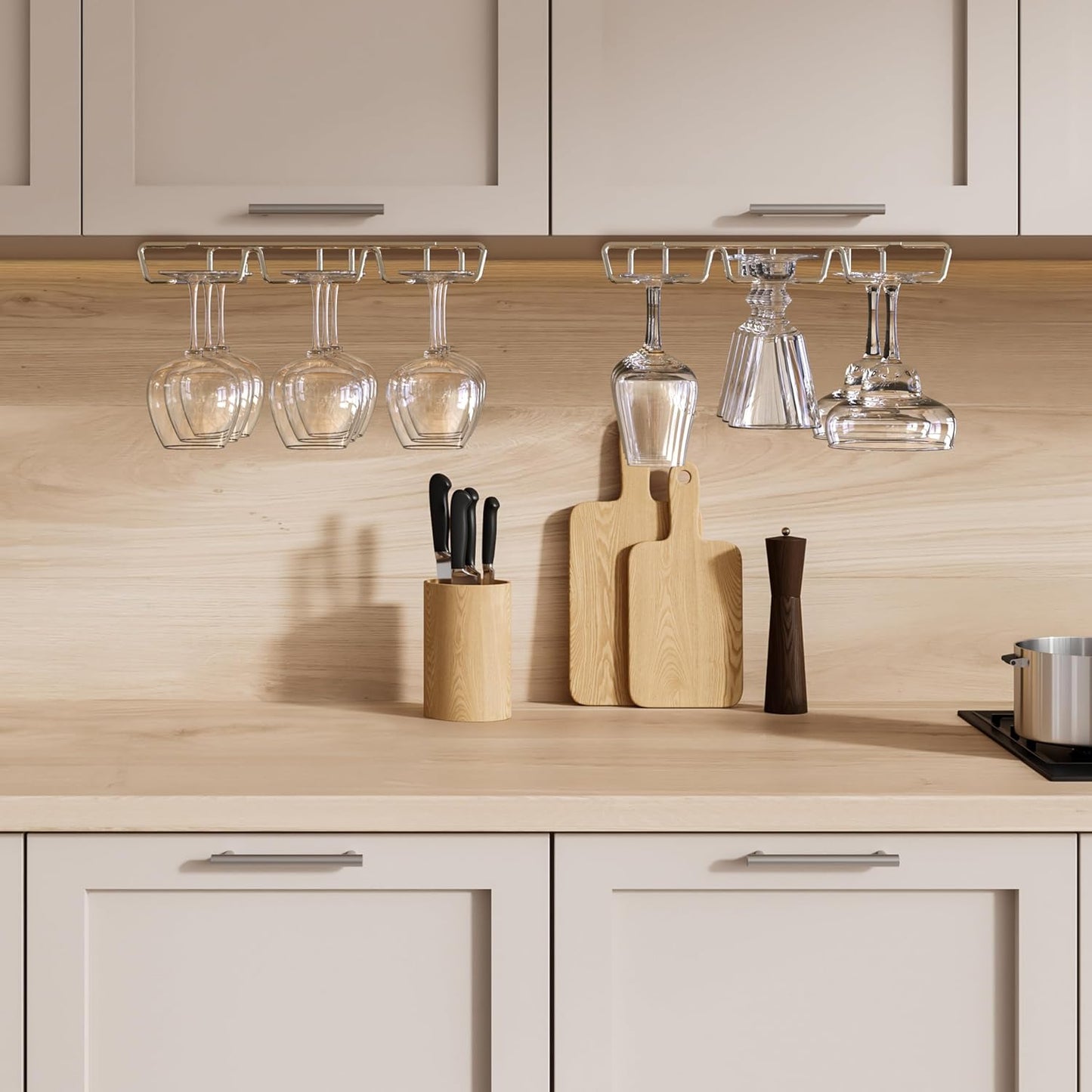 DecoBros Under Cabinet Wine Glass Stemware Rack Holder, Chrome