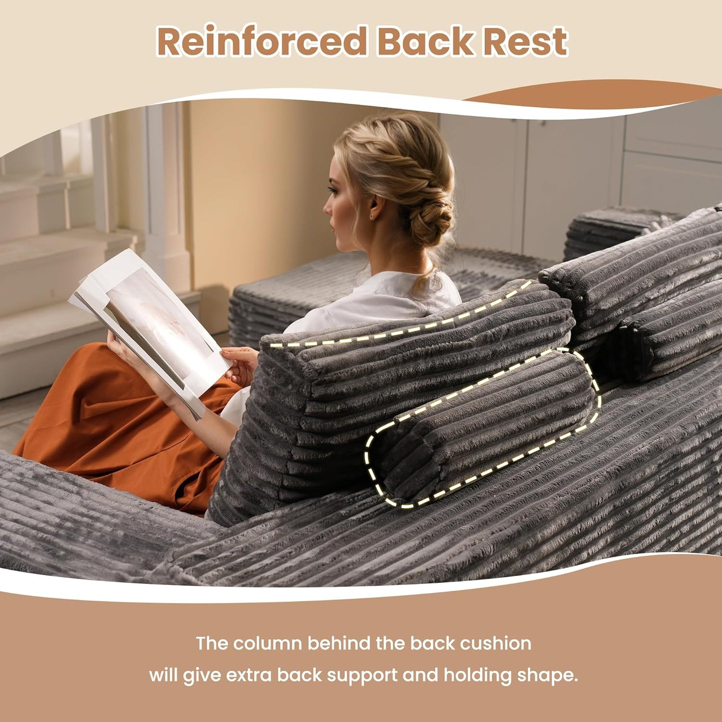 HOOOWOOO Cloud Sectional Couches for Living Room,Modular Sectional Sofa No Assembly,136X110 Inch Plush Corduroy Large U Shaped Floor Couch Set with Deep Seat(Gray)