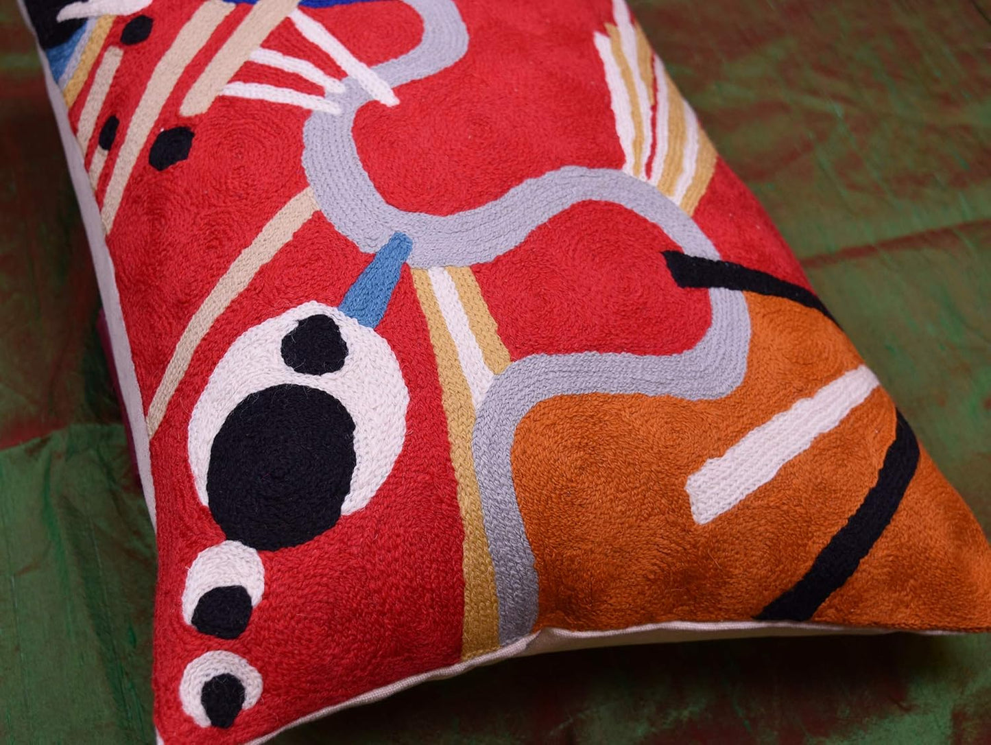 Lumbar Kandinsky Red Modern Throw Pillow Cover in Flow | Red Abstract Pillowcase | Modern Couch Pillow Contemporary | Outdoor Pillow | Mid Century Chair Cushions | Hand Embroidered Wool Size 14x20