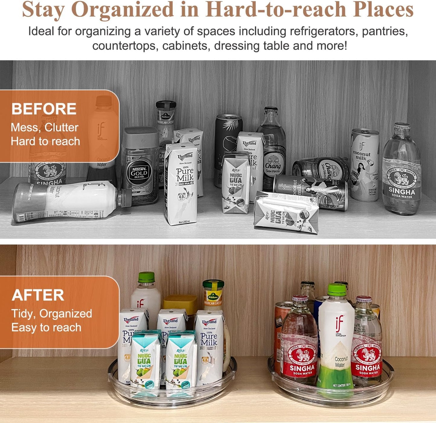 Clear Lazy Susan Organizer Turntable for Cabinet Table Top, 9.25 Inch 2 Pack 360 Rotating Spinning Makeup Organizer for Vanity, Kitchen Storage Rack Heavy-Duty Pantry Spices Tray Countertop Organizer