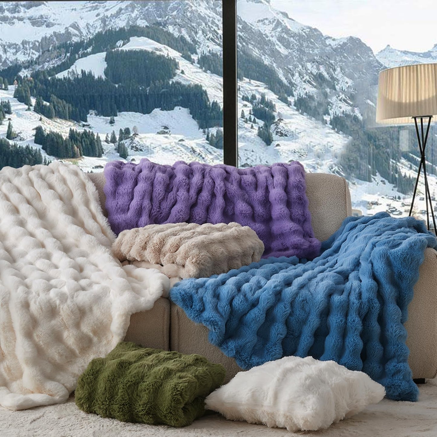 Lotus Karen Faux Fur Throw Blanket Purple - Big Bubble Rabbit Fluff Blanket for Couch Bed Sofa,Softest Fluffy Fuzzy Cozy Blanket,Thick Furry Plush Shaggy Warm Blankets for Women,60x80 Inches