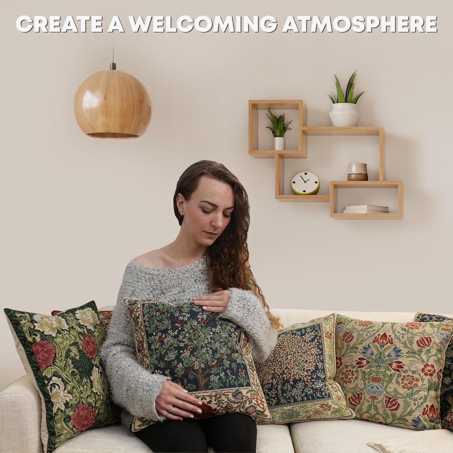 Charlotte Home Furnishings Throw Pillow Covers 16x16 in, Green Leicester Decorative Couch Pillow Covers, Boho European Tapestry Cushion Cases, Living Room Cozy Home Decor, Jacquard Woven Soft Cotton