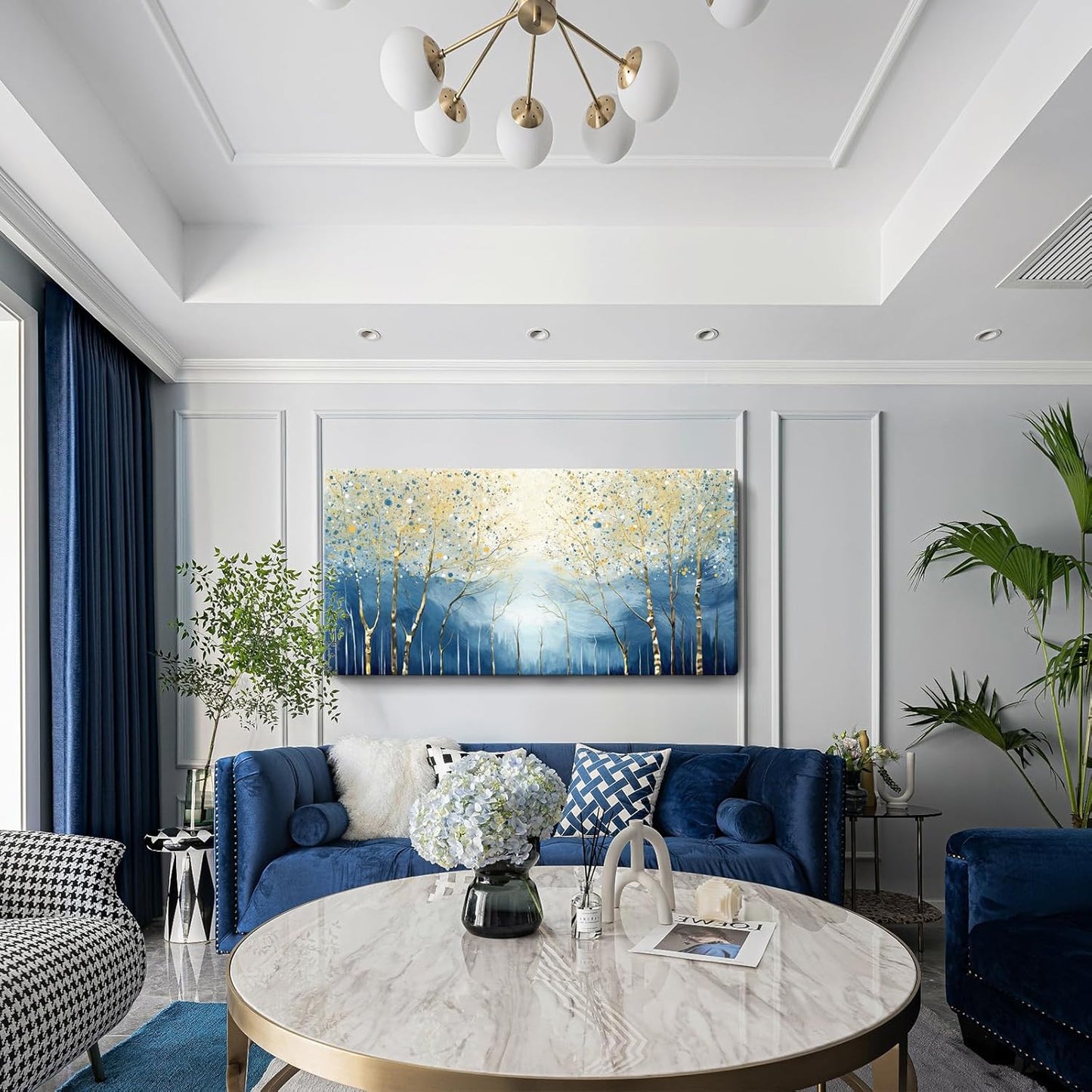 amatop Extra Large Wall Art for Living Room – Modern Forest Landscape Picture Abstract Nature Tree Scenery Canvas Art Prints Blue Wall Decor Oversized Horizontal Birch Artwork Bedroom Office 58x29 Inch