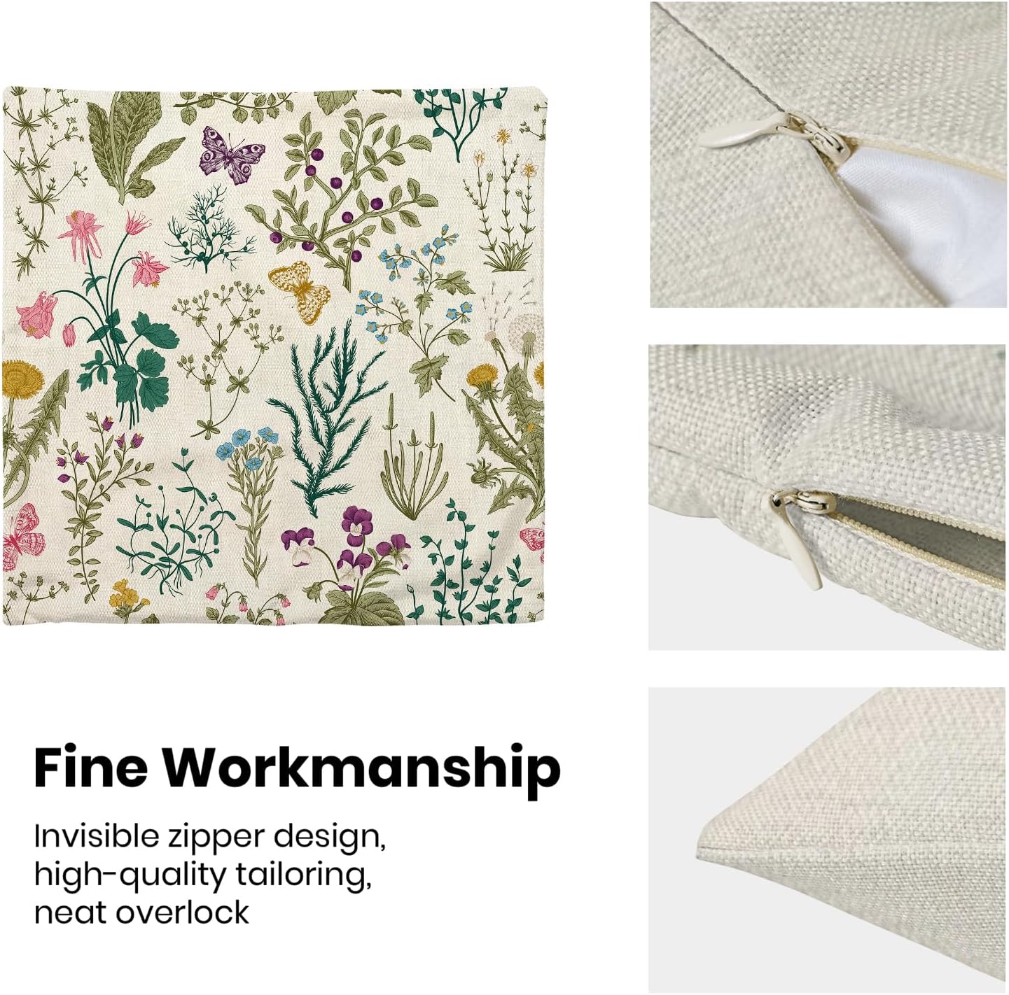 CXMEIFLY Spring Pillow Covers 16 x 16 Inch Set of 2 Vintage Sage Green Teal Wild Flowers Decor Throw Pillows Leaves Plant Outdoor Farmhouse Decorative Cushion Cases for Couch Bed Sofa Decoration