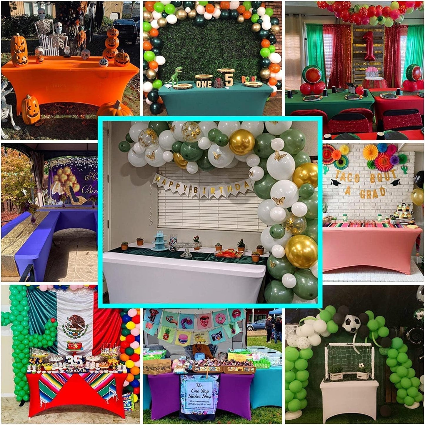 IVAPUPU 2 Pack 6FT Table Cloth for Rectangular Fitted Events Stretch Lake Blue Table Covers Washable Cover Spandex Tablecloth Protector for Party, Wedding, Cocktail, Banquet, Festival