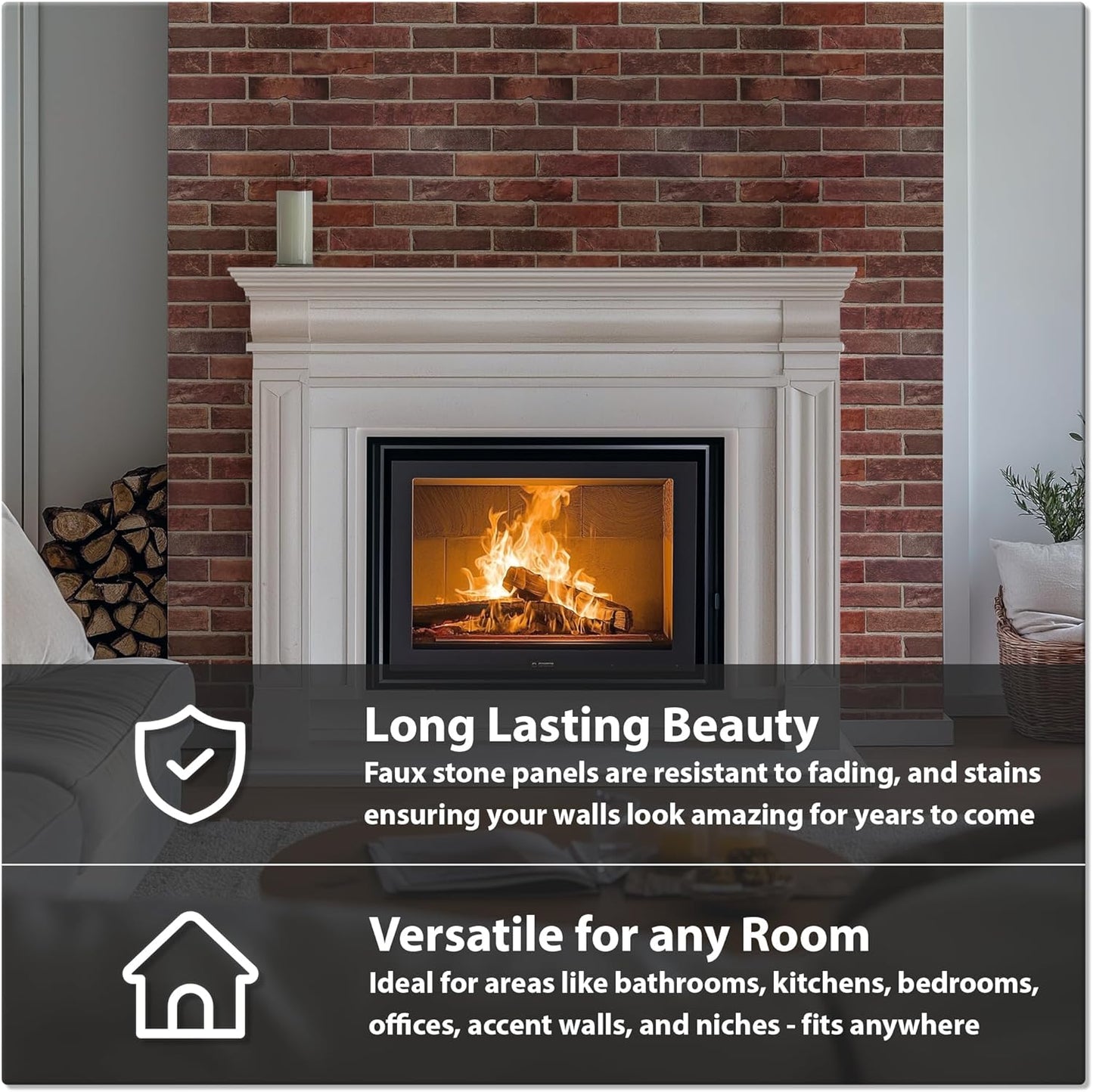 CONCORD WALLCOVERINGS ™ Retro-Art 3D Faux Brick Wall Panels - Pack of 10, 17.5" x 23.75", Red PVC, Covers 28.86 sq.ft., Model 570TG,3D Thin Brick Veneers, Realistic Stone Texture