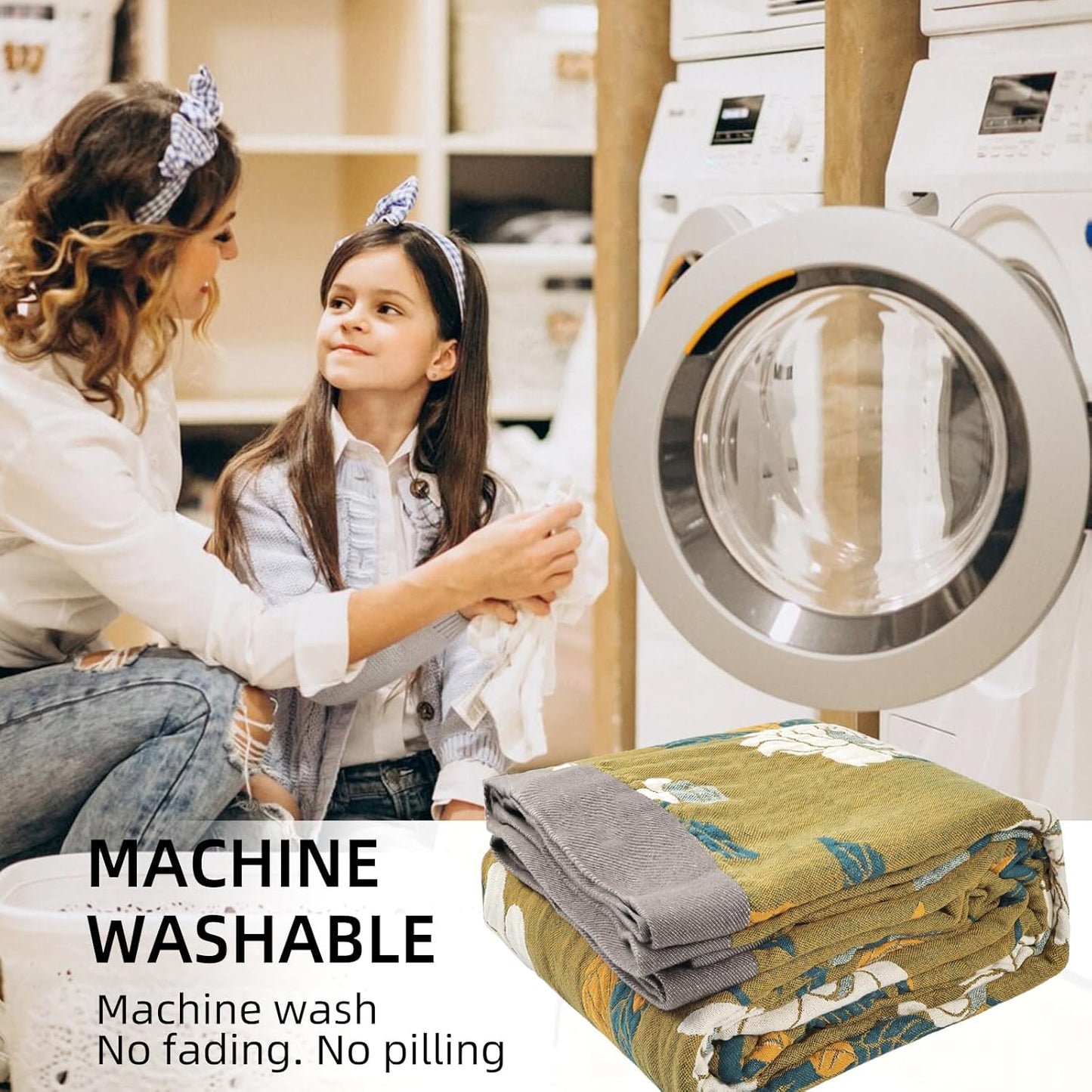 Boho Throw Blanket for Bed - 100% Pure Cotton Ultra Soft Rustic Quilt - Farmhouse Decor Bed Blankets, All Season Rustic Throw for Sofa Couch Chair(91''x 98'', Flower Branch)