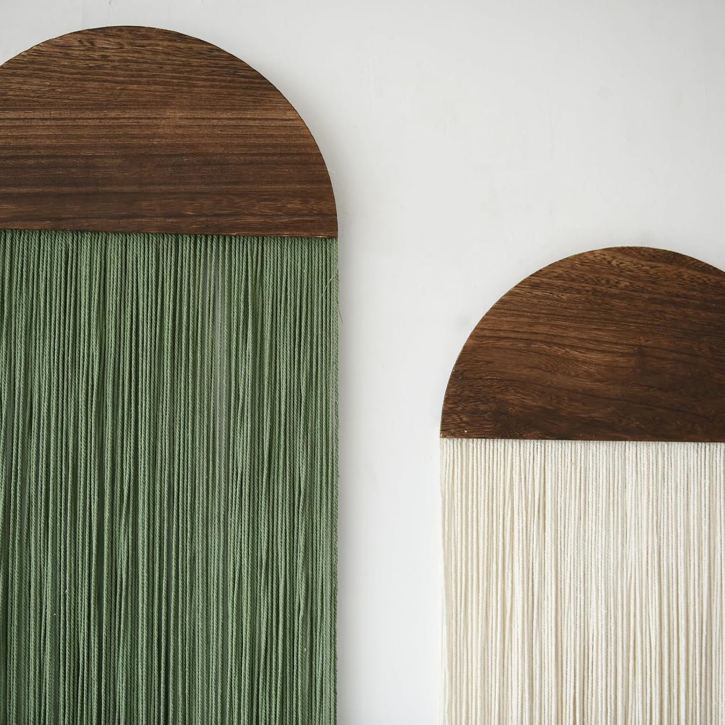 Flber 2 Pcs Macrame Wall Hanging Boho Decor Wall Tapestry Handmade Round Tassel 13.7" W x 51" L For Living Room Bedroom Headboard Decor