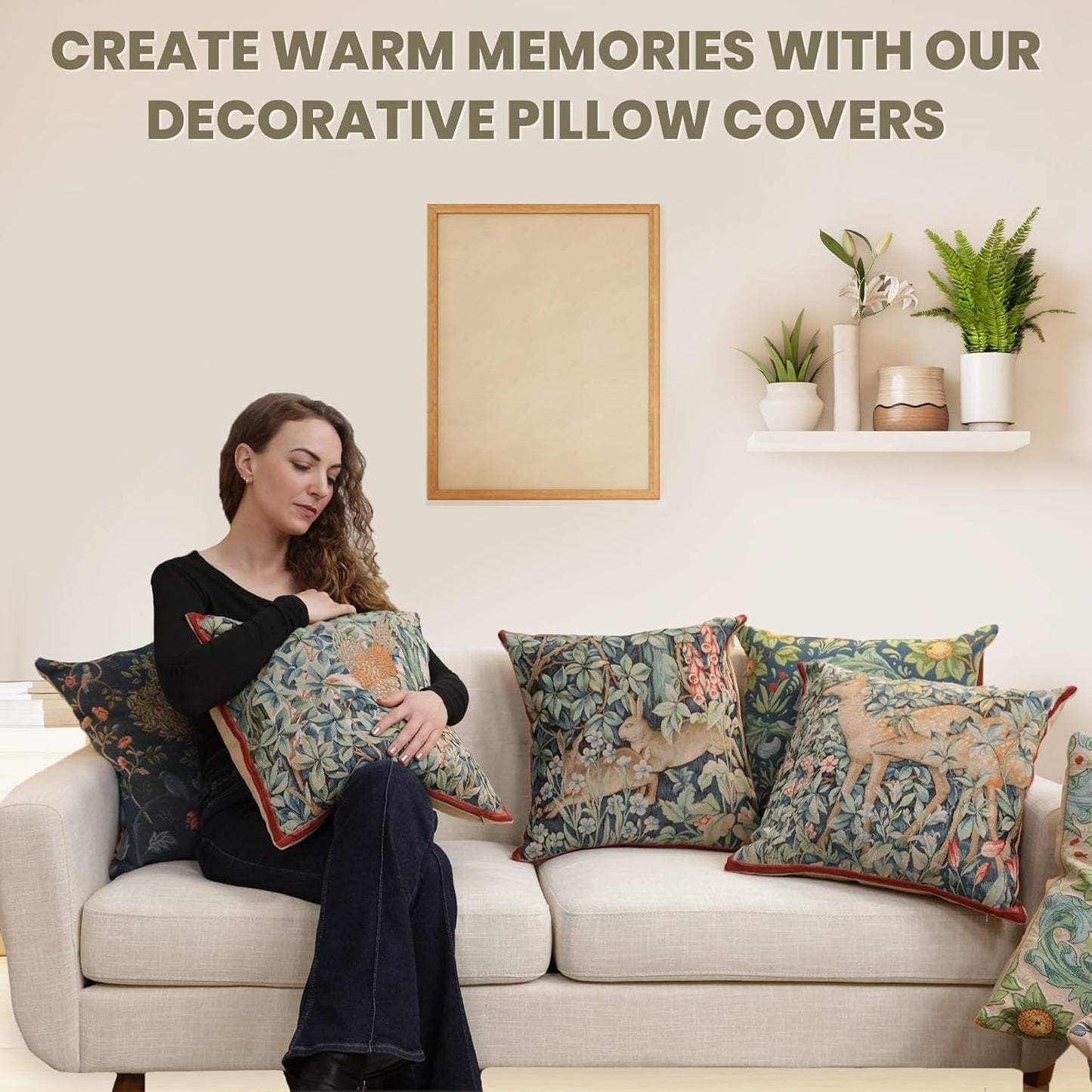 Charlotte Home Furnishings Decorative Tapestry Pillow Cover 19x19 in, Green Menestrel Couch Throw Pillow Cover, French Country Square Cushion Cases for Bed Room Home Decor, Soft Cotton Jacquard Woven