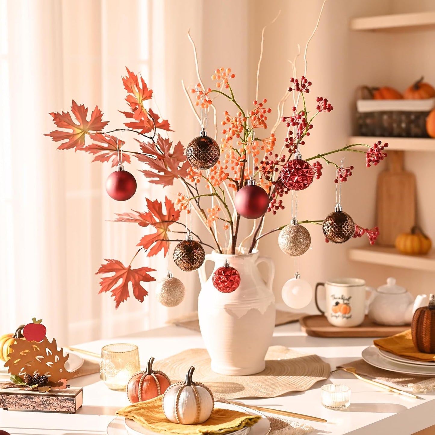 Valery Madelyn Christmas Tree Decorations Ornament Set for Fall Halloween, 50ct 2 Inches Red Brown White Shatterproof Christmas Ball Ornaments Hanging Xmas Holiday Party Decor