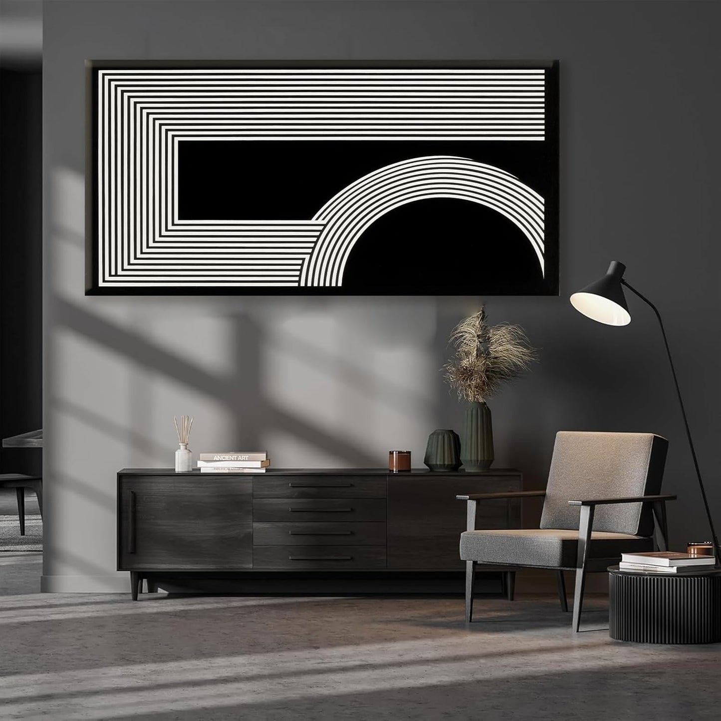 Large Abstract Wall Art Black And White Wall Art Geometric Line Wall Print Painting Artwork Canvas Art Wall Decor Simple Picture Artwork For Living Room Bedroom Office Home Wall Decor 29"X 58"