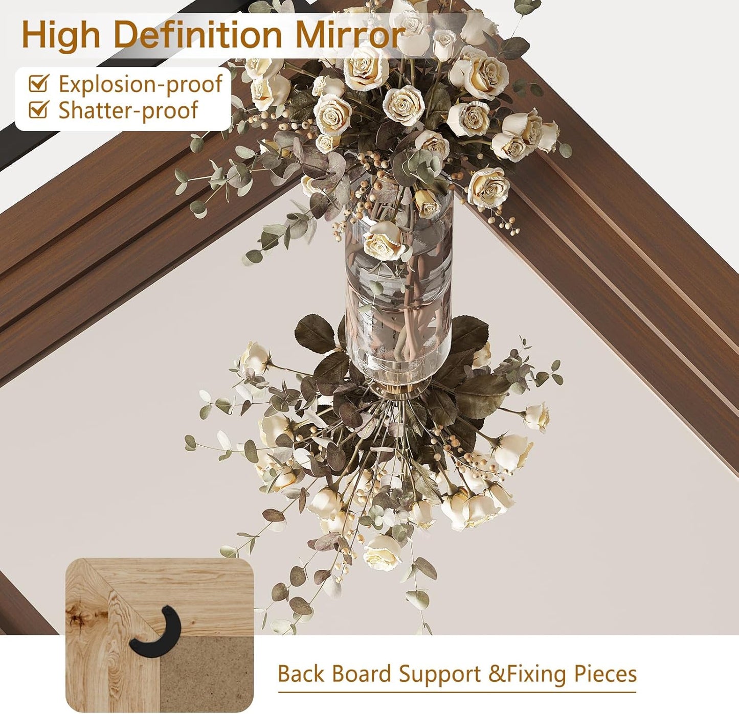 ALBAD Farmhouse Wood Framed Wall Mirror, Natural Wood and Framed Wall Mounted Bathroom Vanity Mirror for Farmhouse Decor, Vertical or Horizontal Hanging