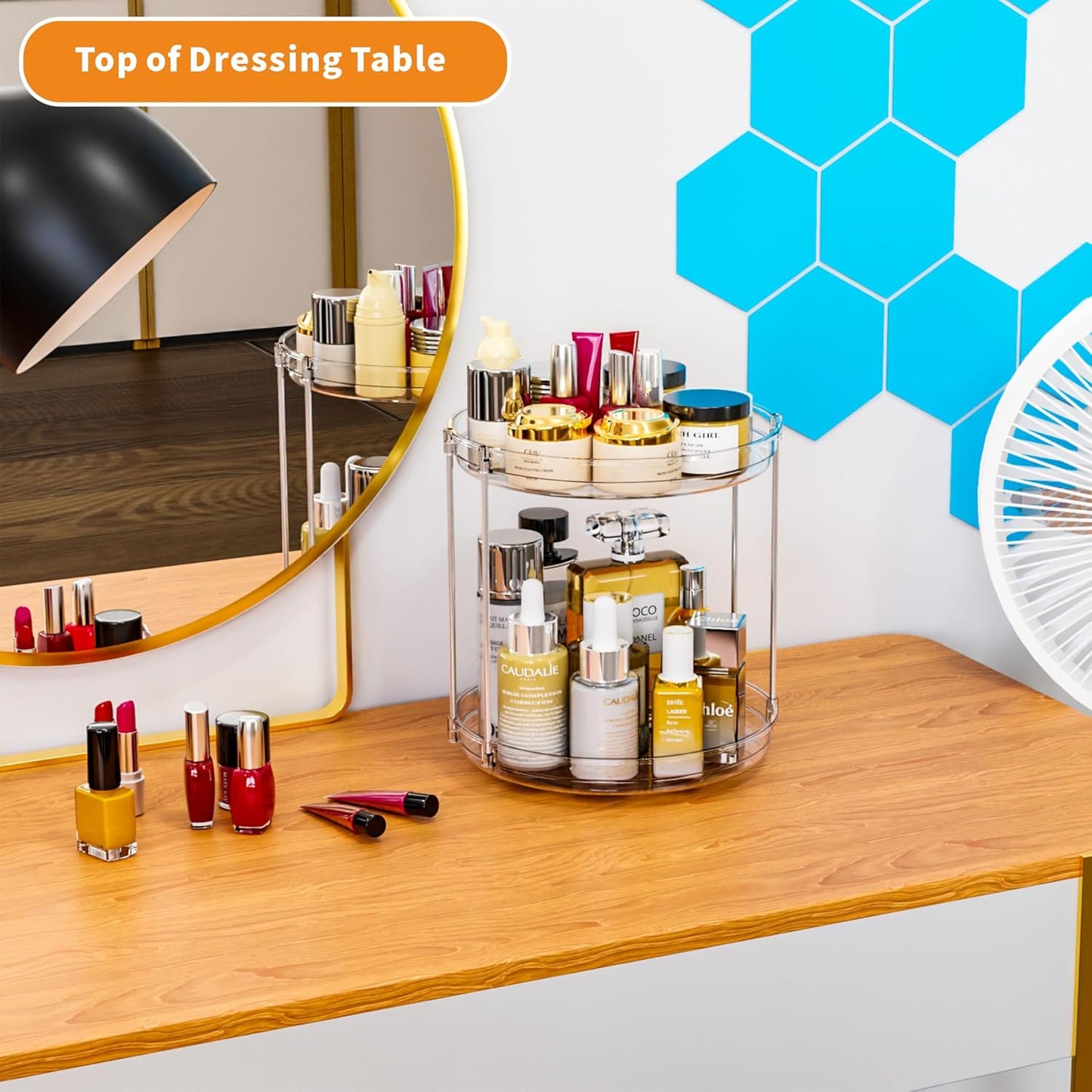 2 Tier Lazy Susan Turntable for Cabinet,Countertop,Pantry,9.5"W Spinning Seasoning Organizer,Double Rotating Kitchen Spice Rack Organizer and Condiments,Medicine,Vitamin Bottle Organizer Carousels,1Pc