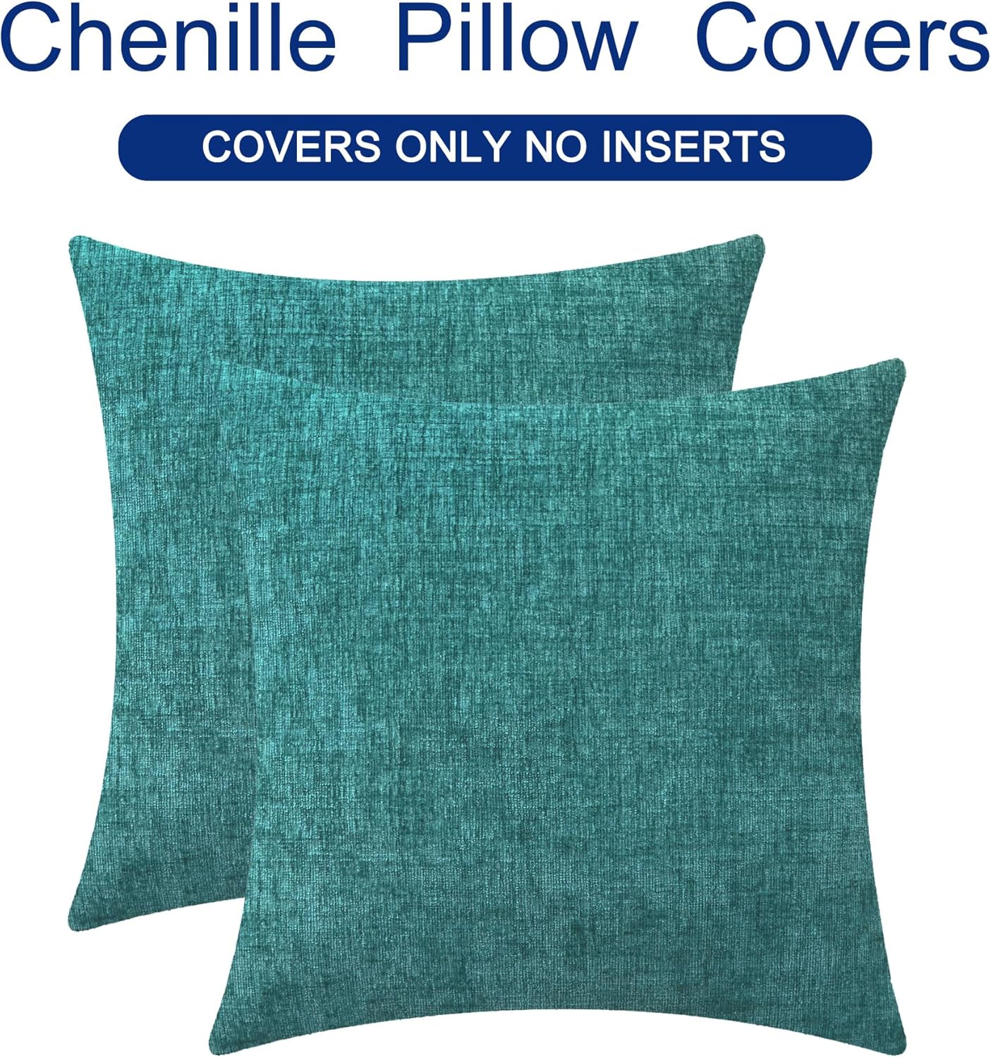 CaliTime Throw Pillow Covers Decorative 16 X 16 Inches Pack of 2 Cozy Chenille Cushion Cases for Couch Sofa Bed Living Room Home Teal