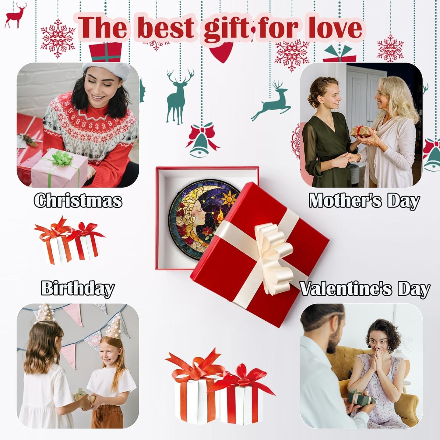 Stained Glass Window Hanging, Moon Goddess Torch Suncatcher Diamond Glass Panel Hangings Dream Sun Catchers Decor for Birthday for Women, Men, Wife, Aunt, and Mom 11.8x11.8 in