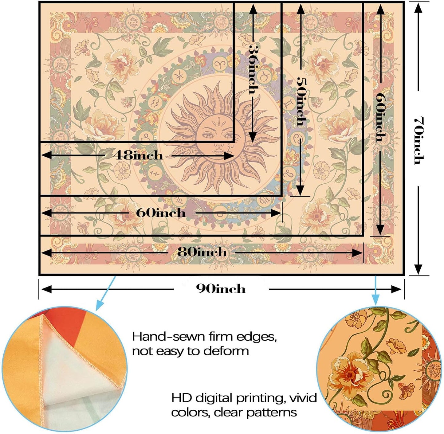 Aipon Vintage Sun Tapestry for Classroom Rainbow Boho 70s Sunshine Sunset Tapestries Wall Hanging Aesthetic Retro Tapestrys for Living Room Dorm (60'' × 50'', Orange)