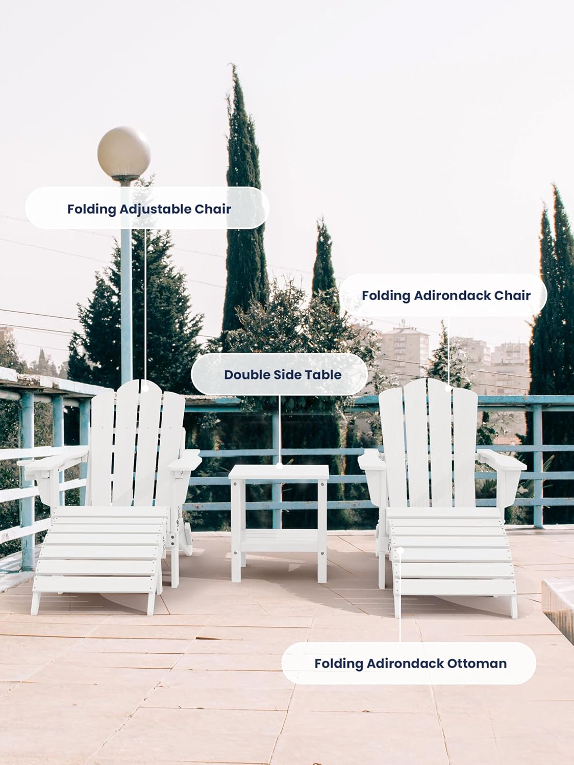 KINGYES Folding Adirondack Ottomans Set of 2 for Adirondack Chair, White