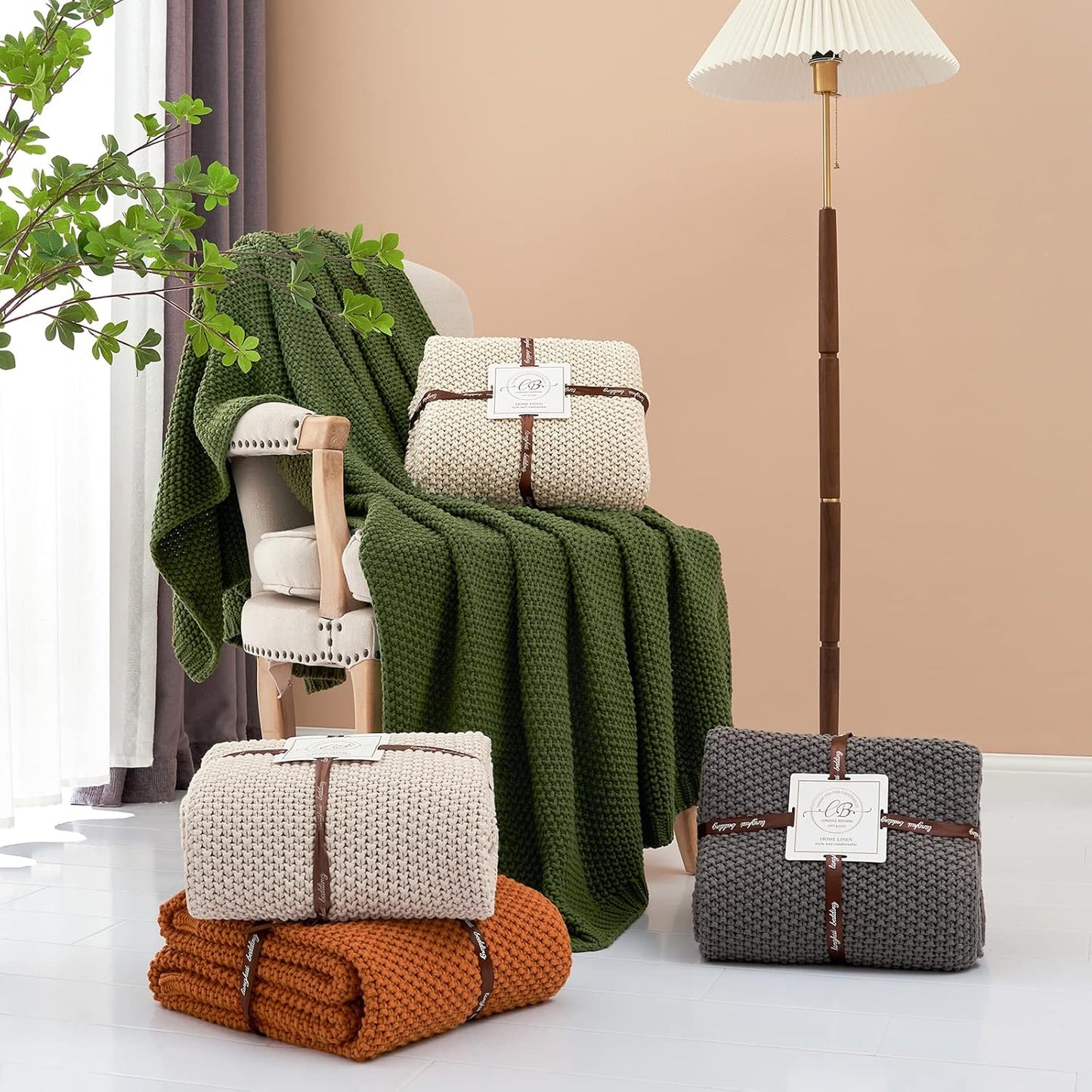 Longhui bedding Chunky Cable Knit Throw Blanket Lightweight Grey 100% Organic Cotton Blanket for Sofa Couch Bed Baby Nursery, Rustic Shabby Chic Modern Farmhouse, Gray 60” x 80” Give Laundering Bag