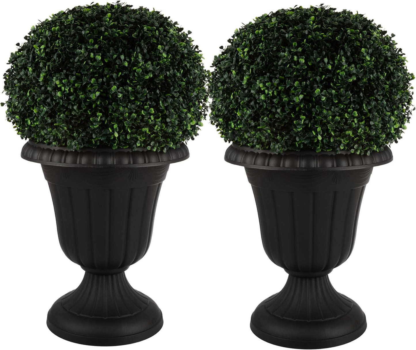 Pure Garden Outdoor Planter 2-Pack - 16x18-Inch Urn Planters - Plastic Plant Pots for Indoor, Outdoor, or Front Porch Decor - Flower Pots (Black)