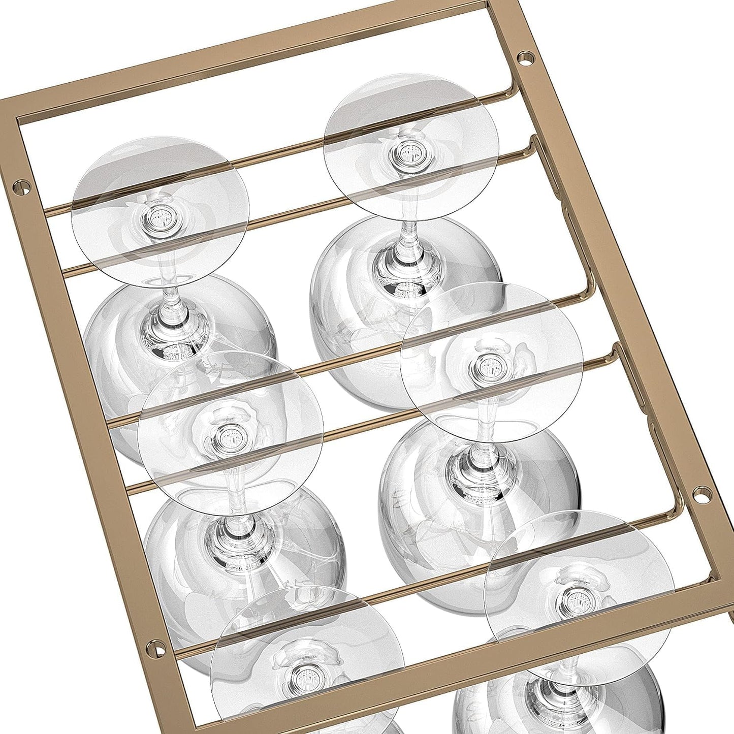 Wine Glass Rack - Under Cabinet Stemware Wine Glass Holder Glasses Storage Hanger 2 Pack Metal Organizer for Bar Kitchen Gold