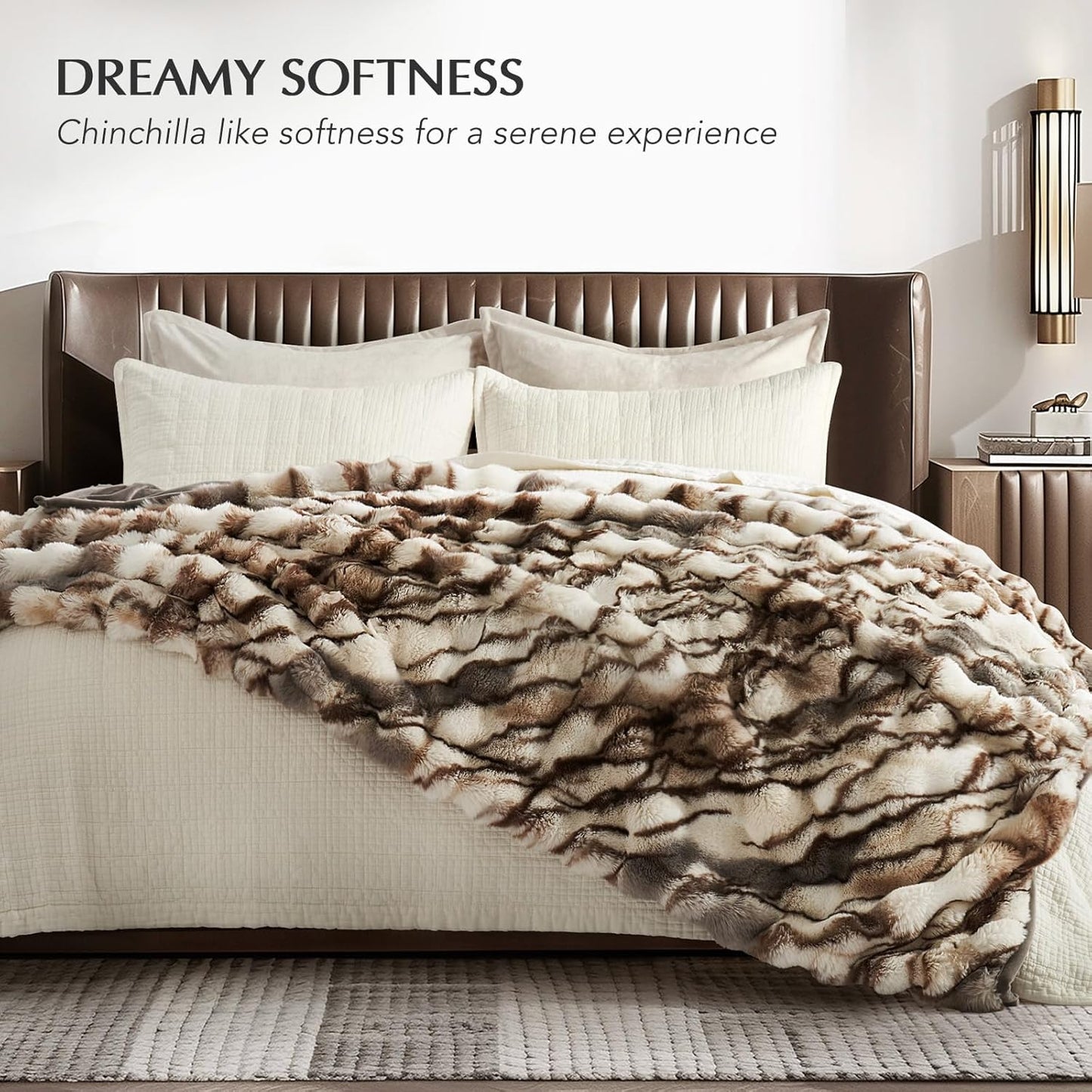 EVERGRACE Ultra Soft Luxury Fluffy Ridgeline Faux Rabbit Fur Throw Blanket, Thick Warm Bubble Throw for Bed, Cozy Plush Reversible Blankets for Couch, Chair, Sofa, Beige & Gray, 50x60 Inches, 870 GSM