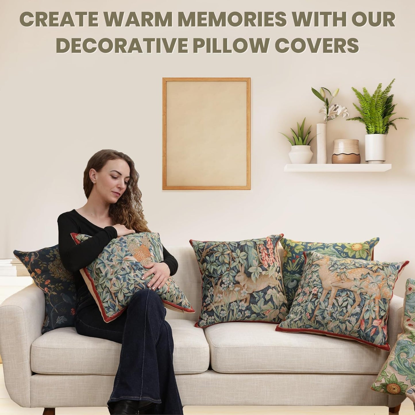 Charlotte Home Furnishings Decorative Tapestry Pillow Cover 14x14 in, Green Pheasant Couch Throw Pillow Cover, French Country Square Cushion Cases for Bed Room Home Decor, Soft Cotton Jacquard Woven