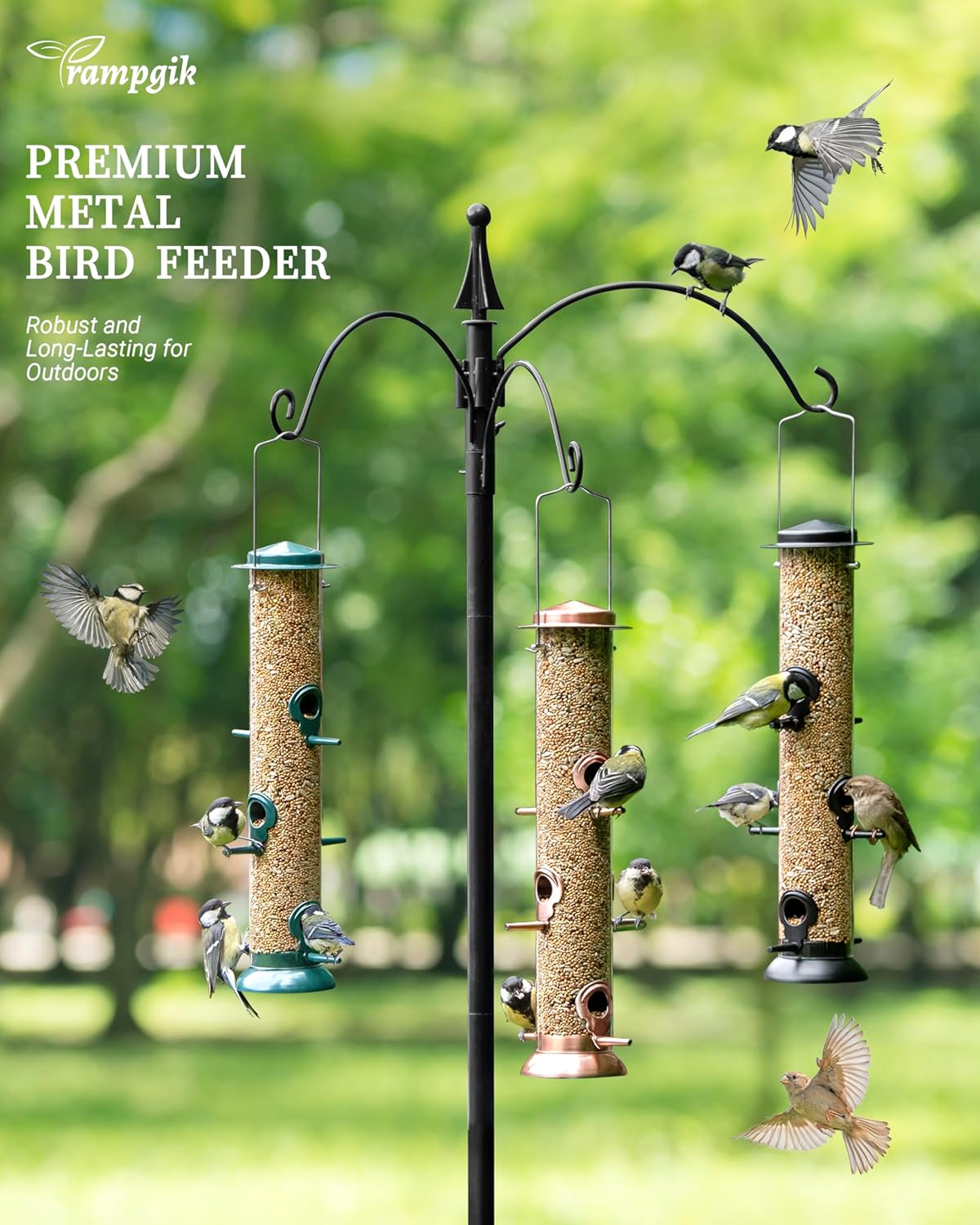 Bird Feeders for Outdoors Hanging,Finch Feeders for Outside,Chew-Proof Hanging Bird Feeder,Rust-Proof Birdfeeder,Squirrel Proof 6 Ports Metal Bird Feeder,14 Inch,1 Pack,Black