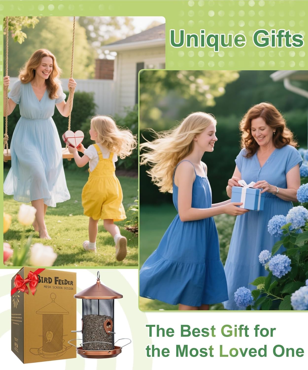 Large Bird Feeders for Outside: 12.6inch Metal for Outdoors Hanging with Copper for Garden Yard Outside Decor Cardinal Finch - Gardening Gifts for Women Men