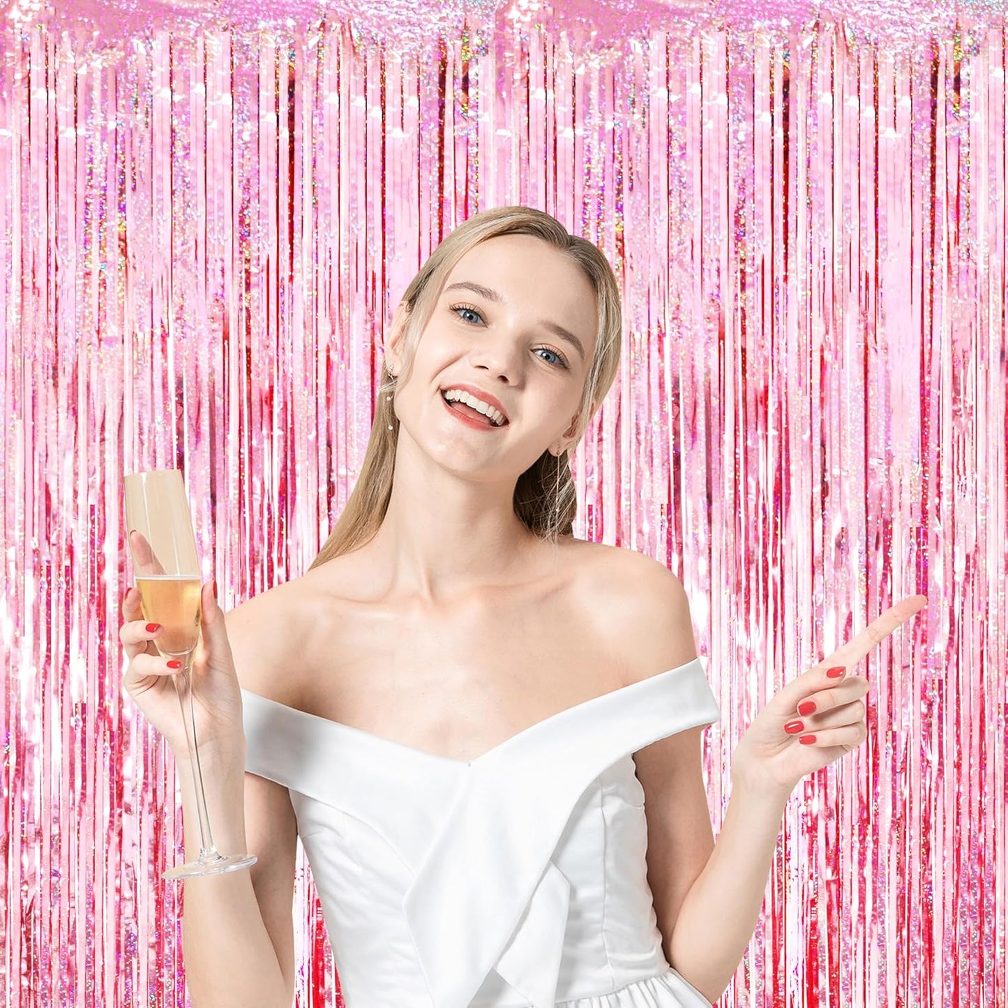 3 Pack 3.3x8.2 Feet Laser Pink Foil Fringe Backdrop Curtains, Tinsel Streamers Birthday Party Decorations, Fringe Backdrop for Graduation, Baby Shower, Gender Reveal, Disco Party