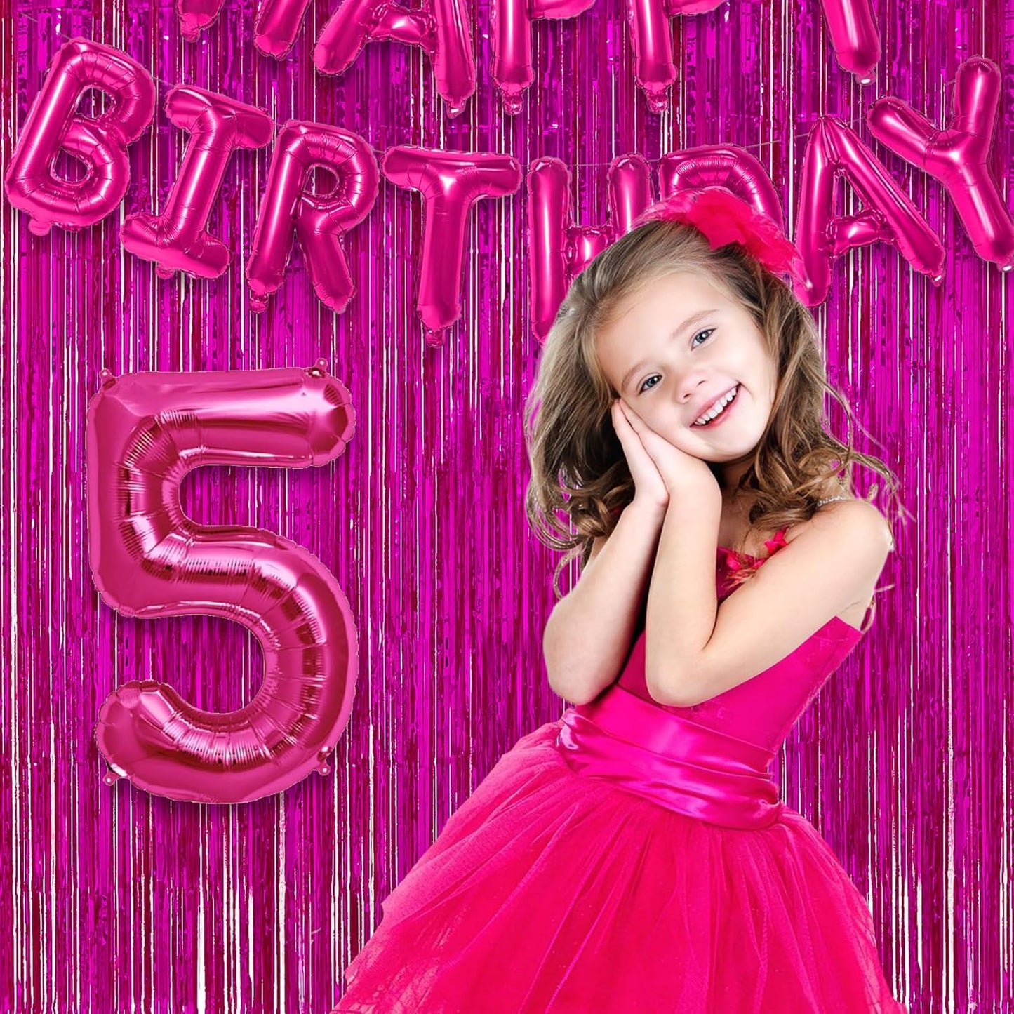 Hot Pink Party Streamers Backdrop - GREATRIL Shiny Fuchsia Tinsel Foil Fringe Curtain for Birthdays/Flamingo/Bachelorette/Galentine/Breast Cancer Awareness Decorations - 3.2ft X 8.2ft - 2 Packs